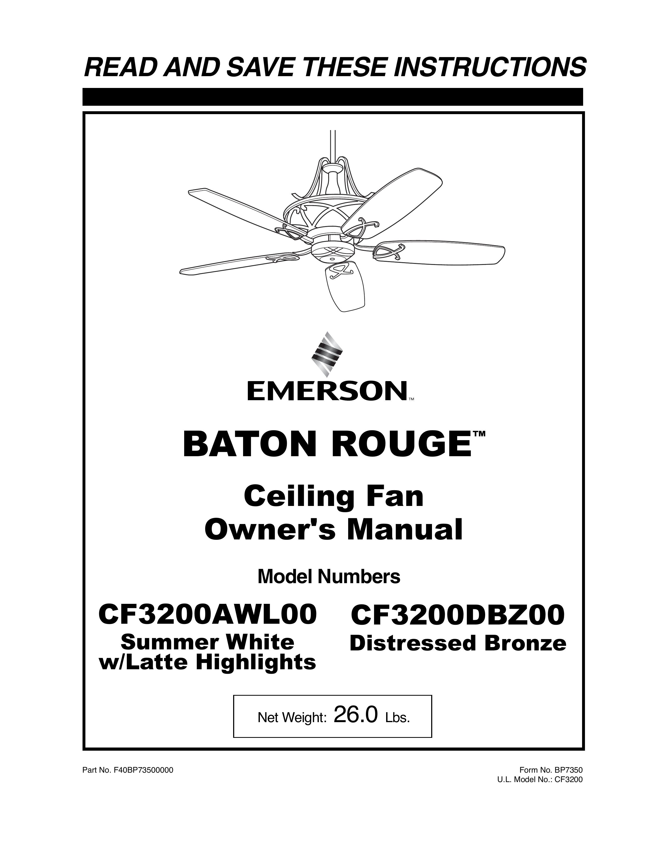 Emerson CF3200AWL00 Outdoor Ceiling Fan User Manual