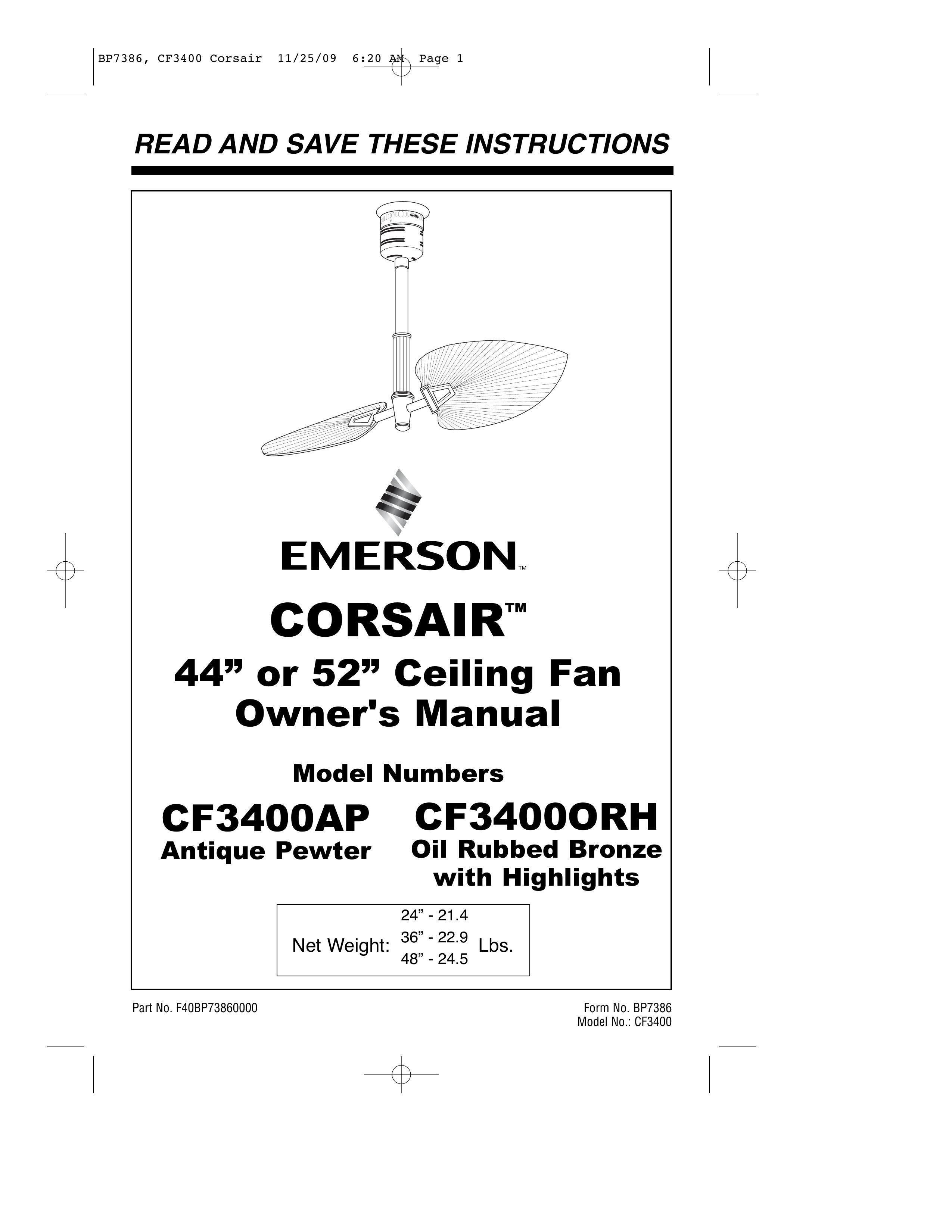Emerson CF3400AP Outdoor Ceiling Fan User Manual