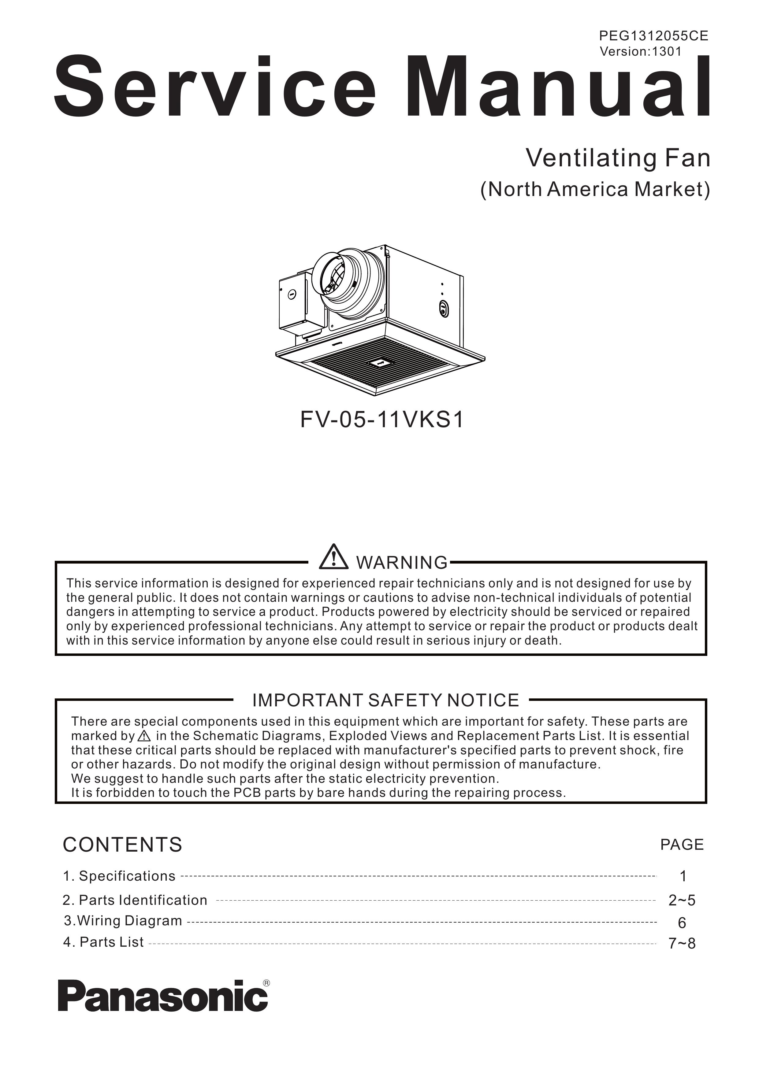 Panasonic FV-05-11VKS1 Outdoor Ceiling Fan User Manual