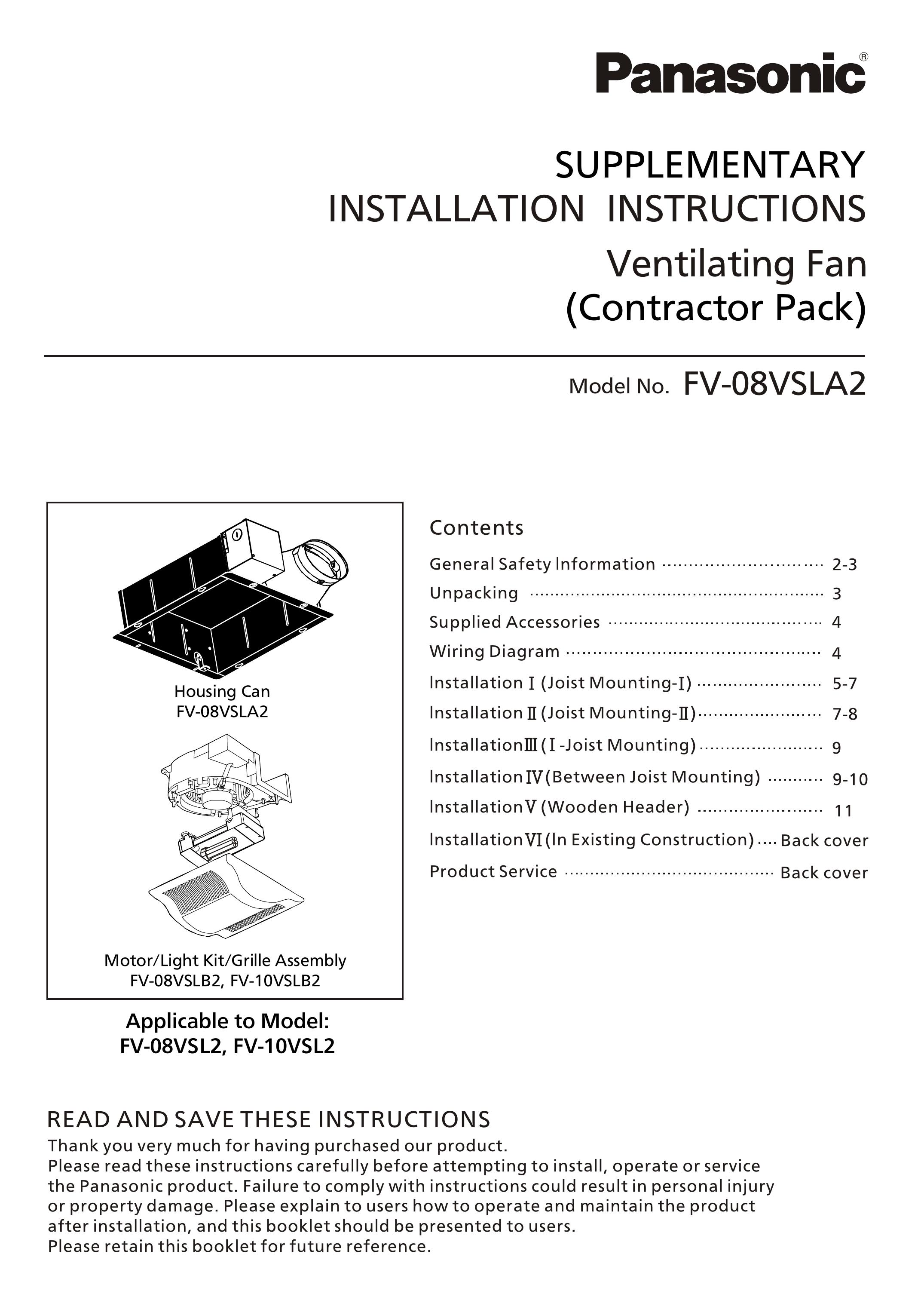 Panasonic FV-08VSL2 Outdoor Ceiling Fan User Manual