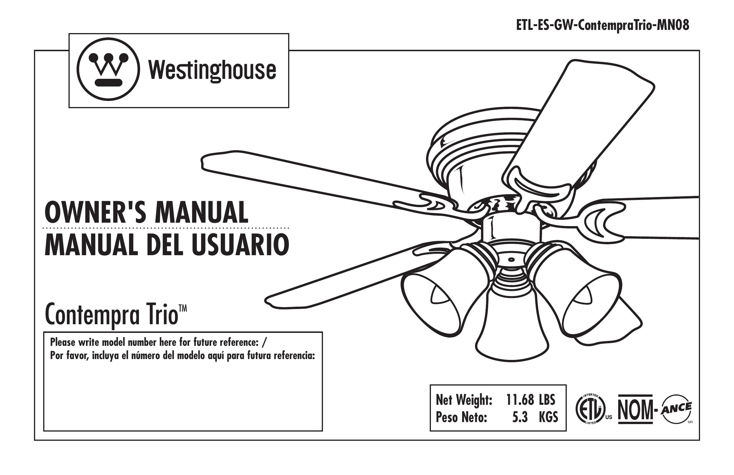Westinghouse ETL-ES-GW-ContempraTrio-MN08 Outdoor Ceiling Fan User Manual
