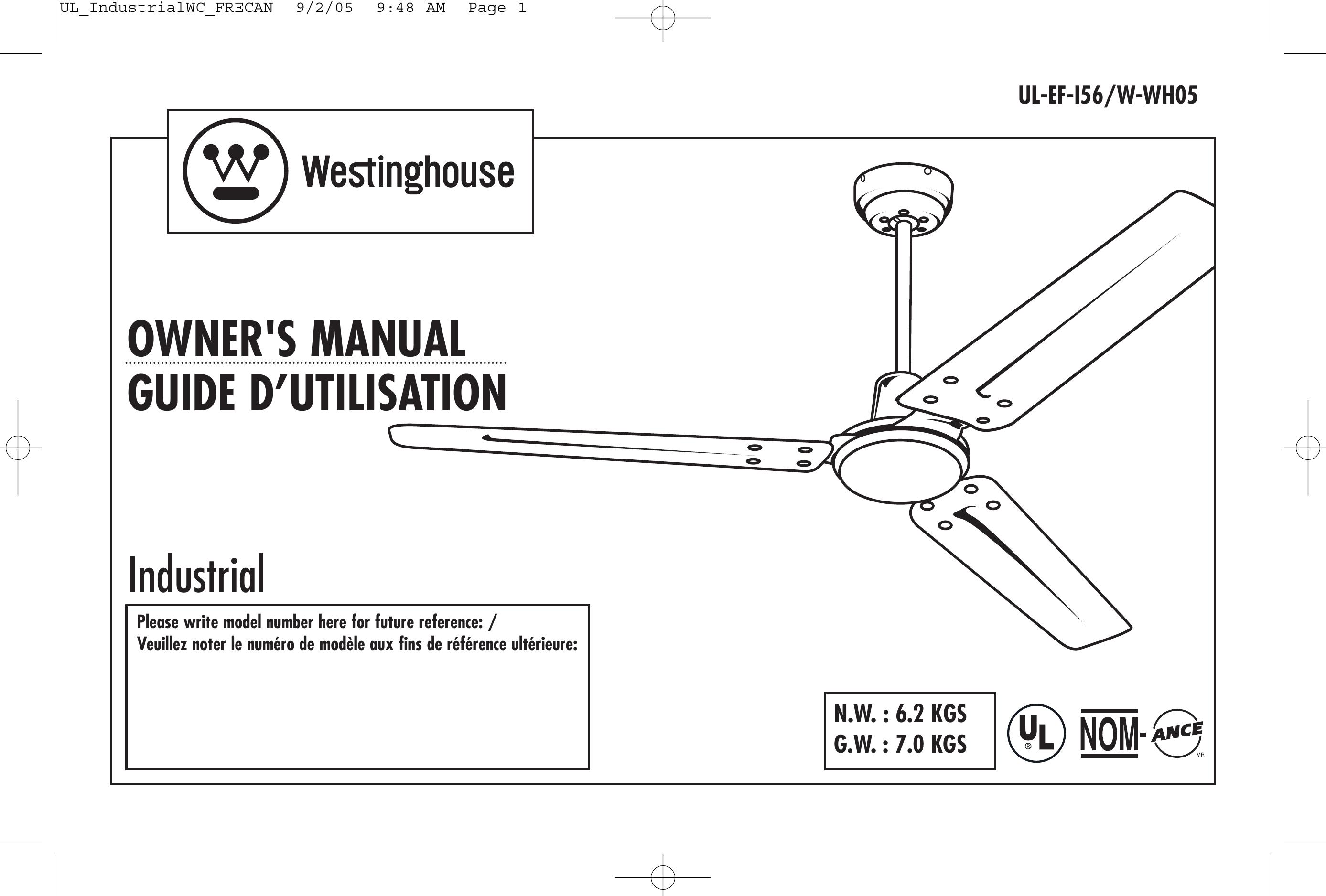 Westinghouse W-WH05 Outdoor Ceiling Fan User Manual