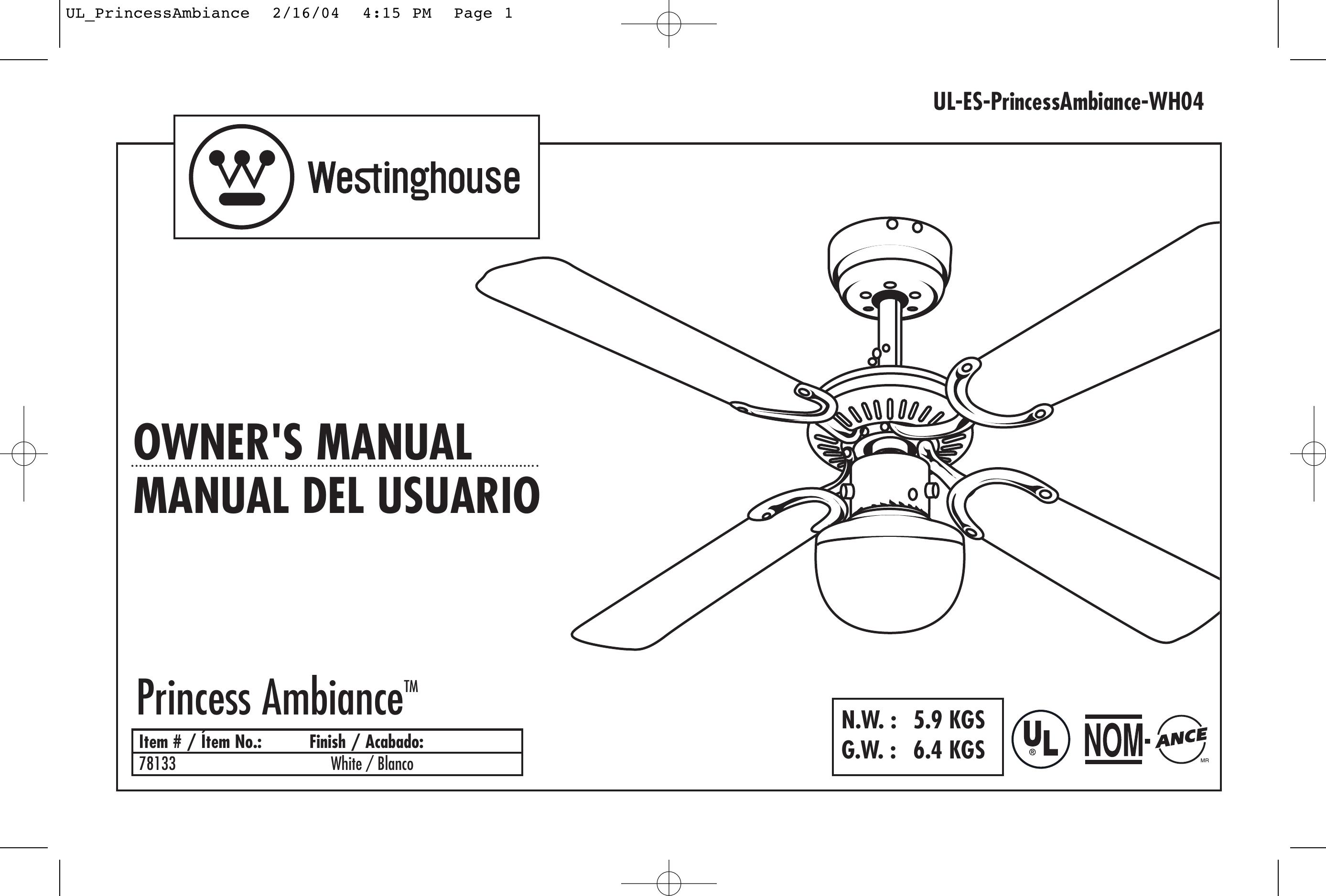 Westinghouse wh04 Outdoor Ceiling Fan User Manual