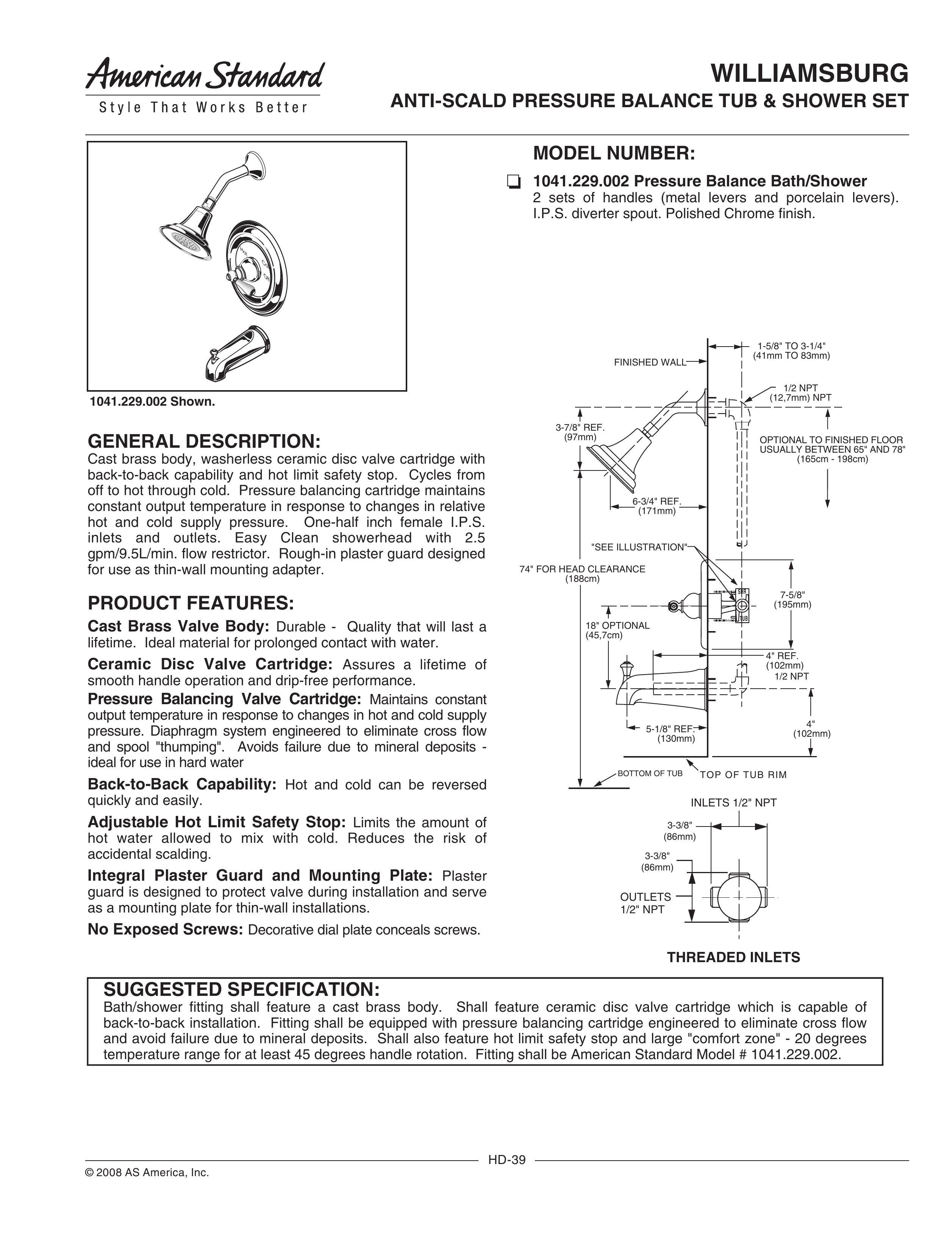 American Standard 1041.229.002 Outdoor Shower User Manual
