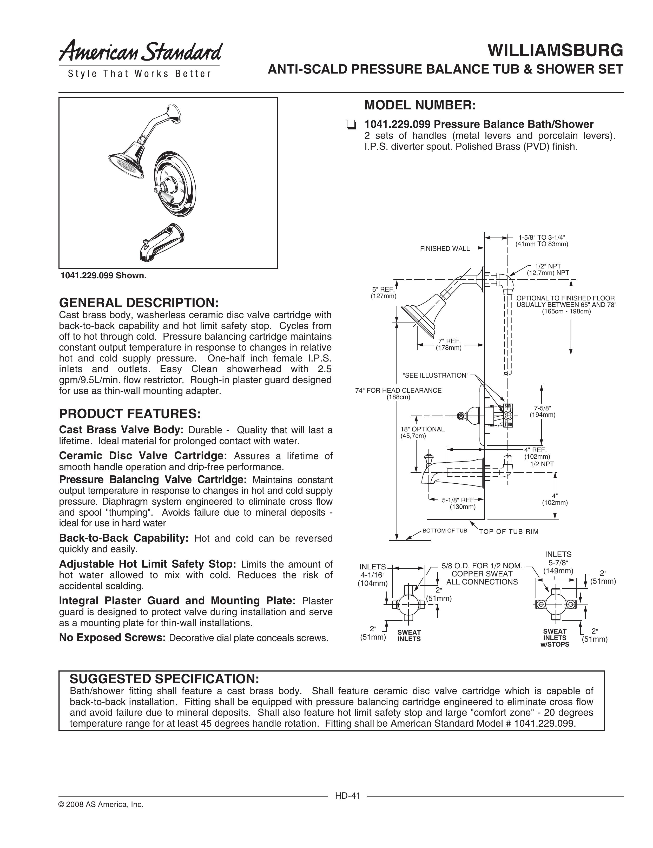 American Standard 1041.229.099 Outdoor Shower User Manual