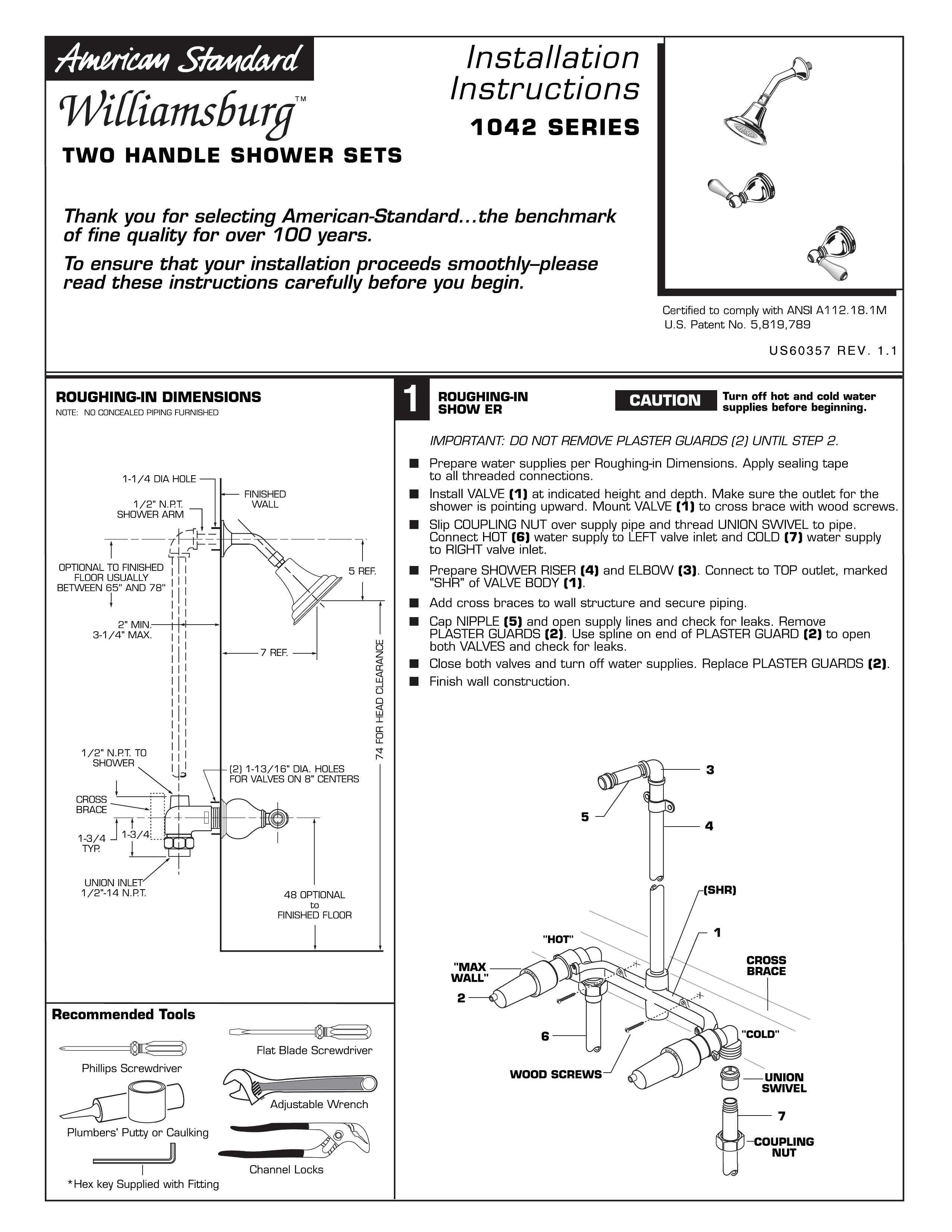 American Standard 1042 Series Outdoor Shower User Manual