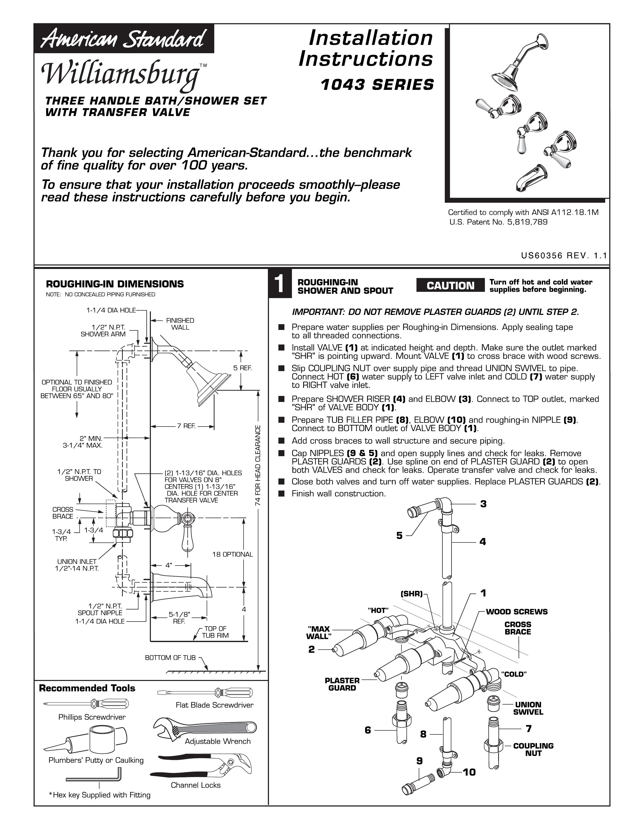American Standard 1043 Series Outdoor Shower User Manual