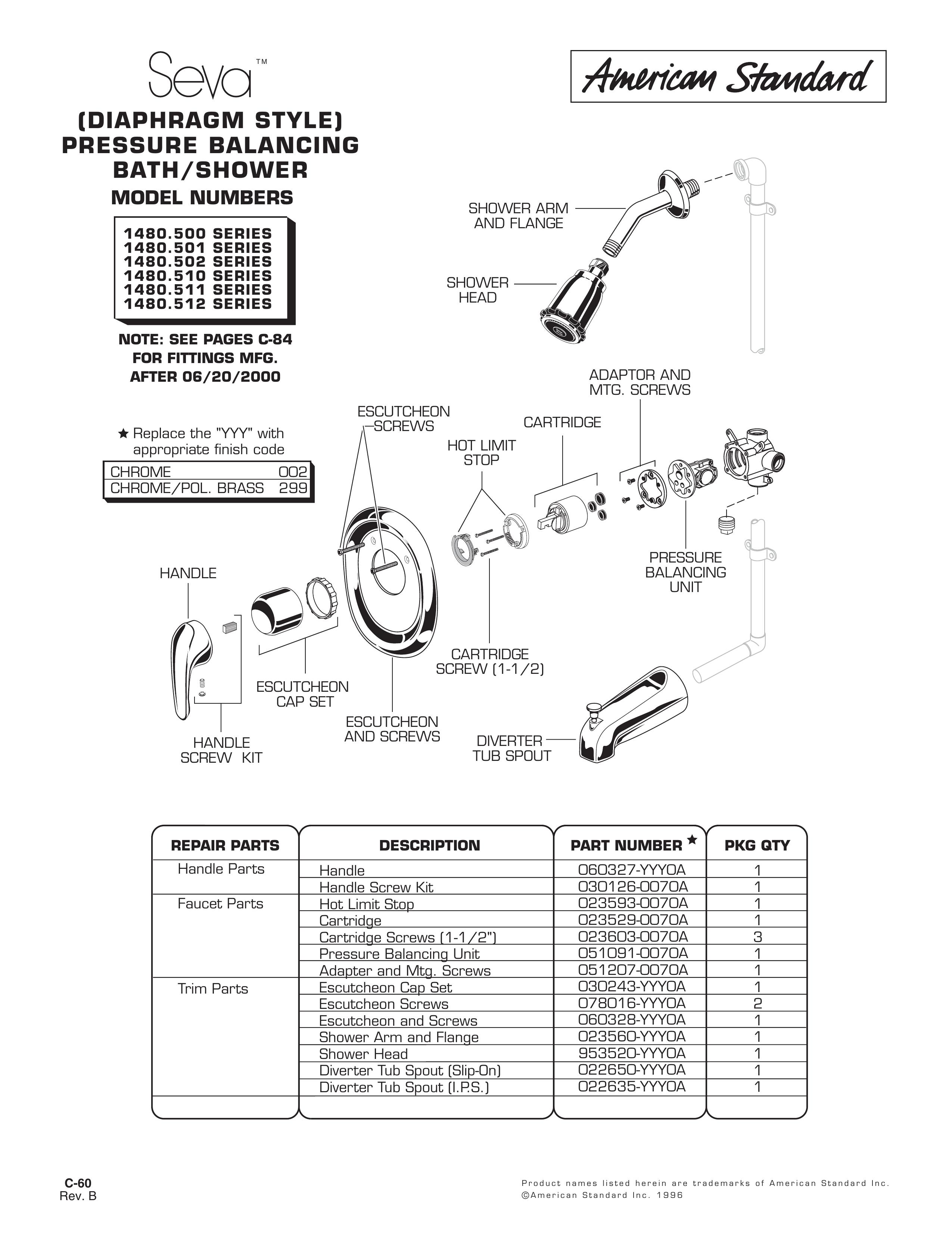 American Standard 1480.500 SERIES Outdoor Shower User Manual