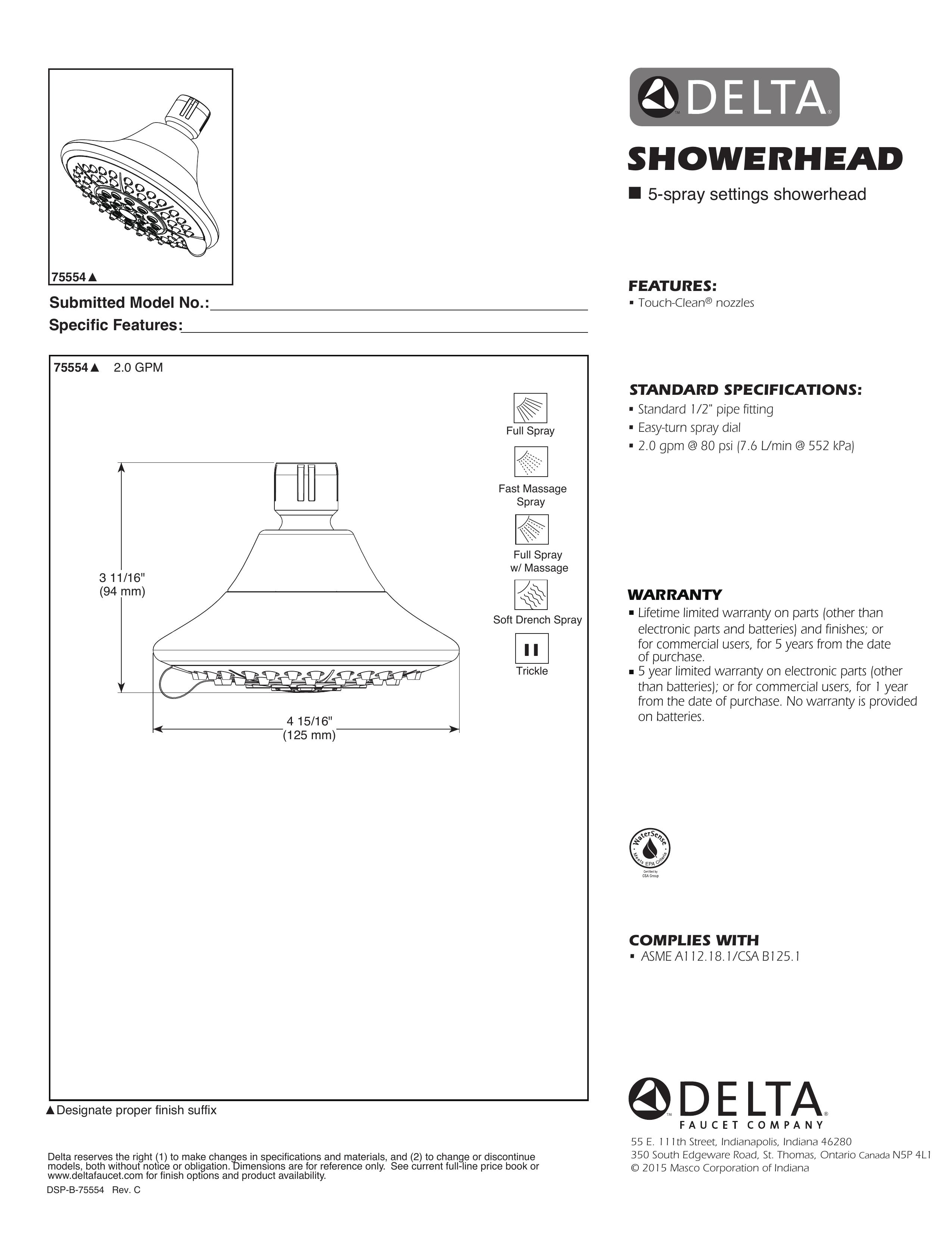 Delta Faucet 75554SN Outdoor Shower User Manual