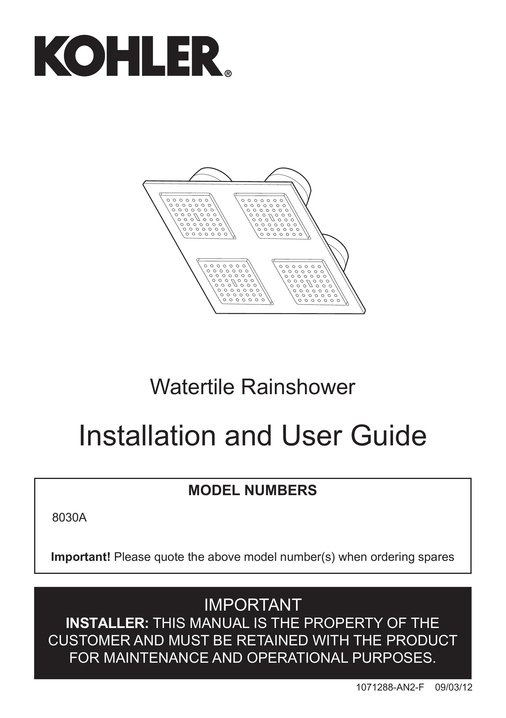 Kohler 8030A Outdoor Shower User Manual