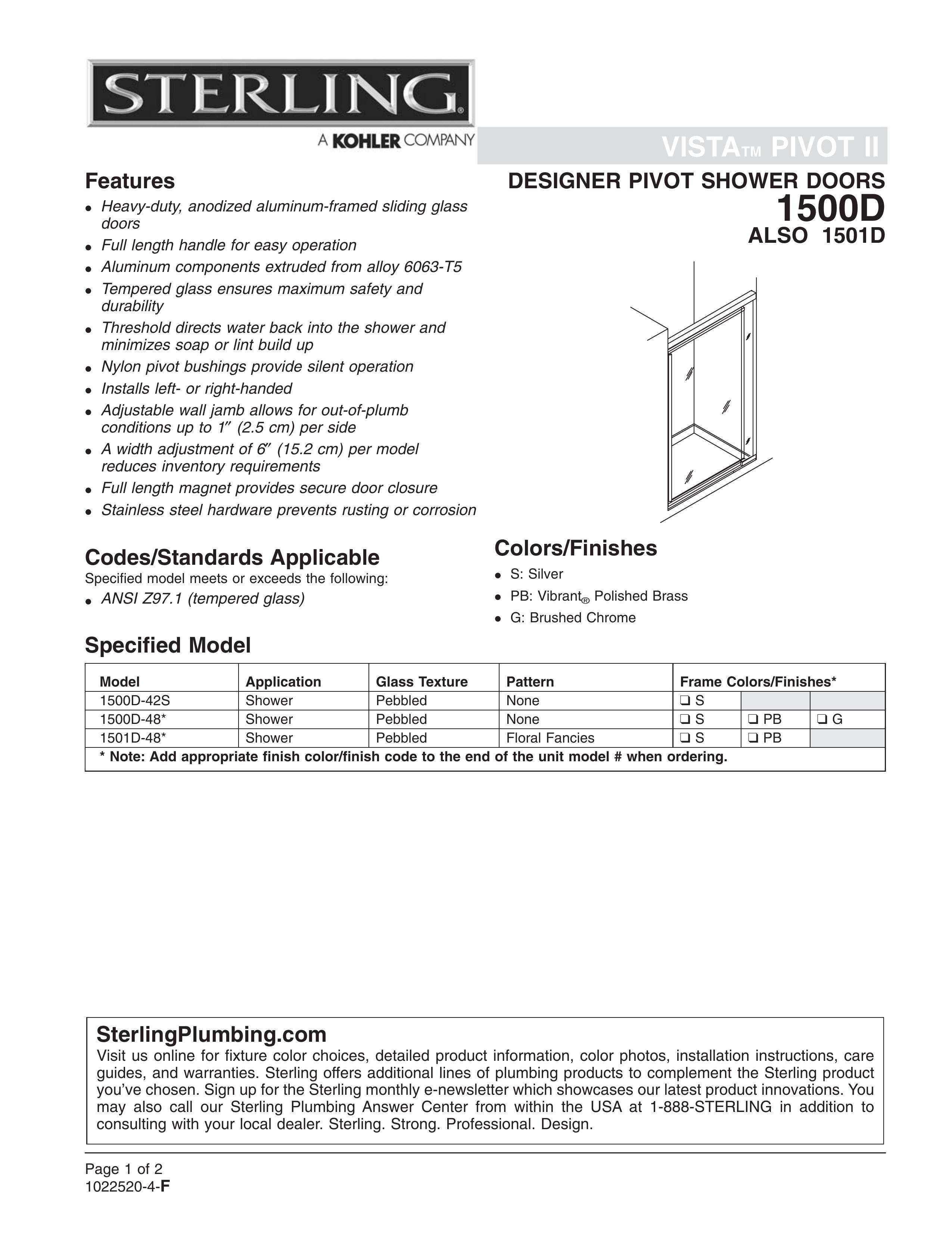 Sterling Plumbing 1500D Outdoor Shower User Manual