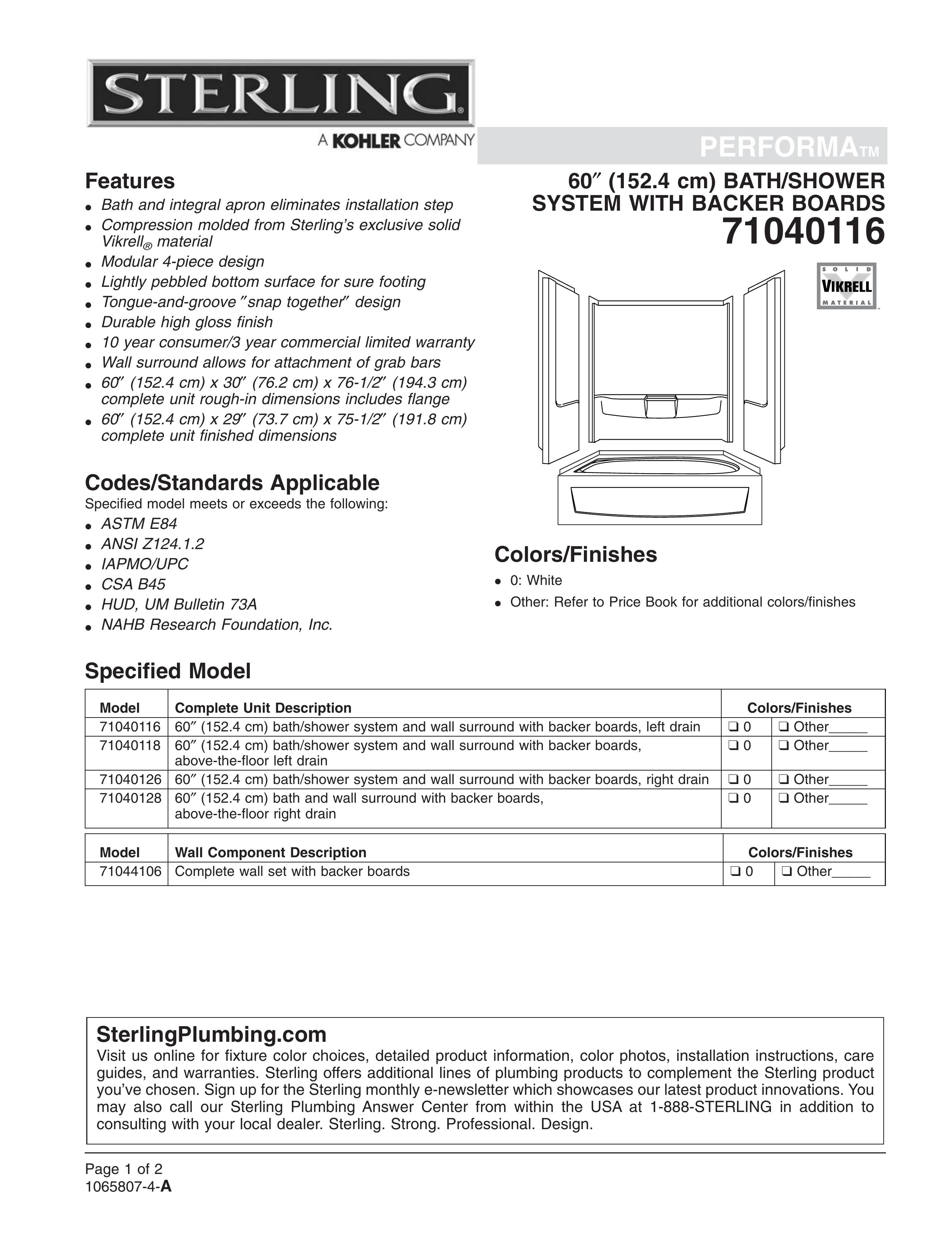 Sterling Plumbing 71040116 Outdoor Shower User Manual