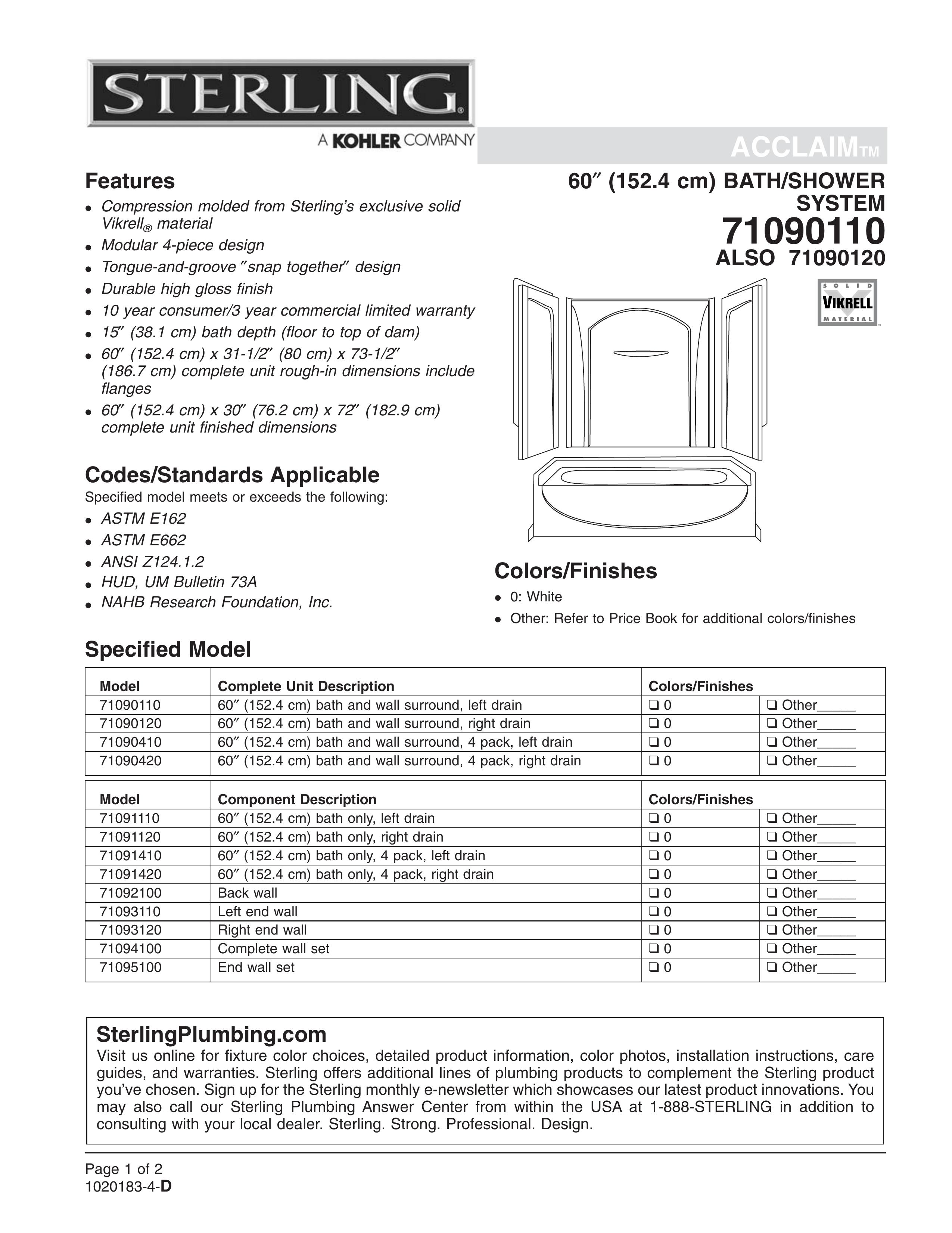 Sterling Plumbing 71090110 Outdoor Shower User Manual