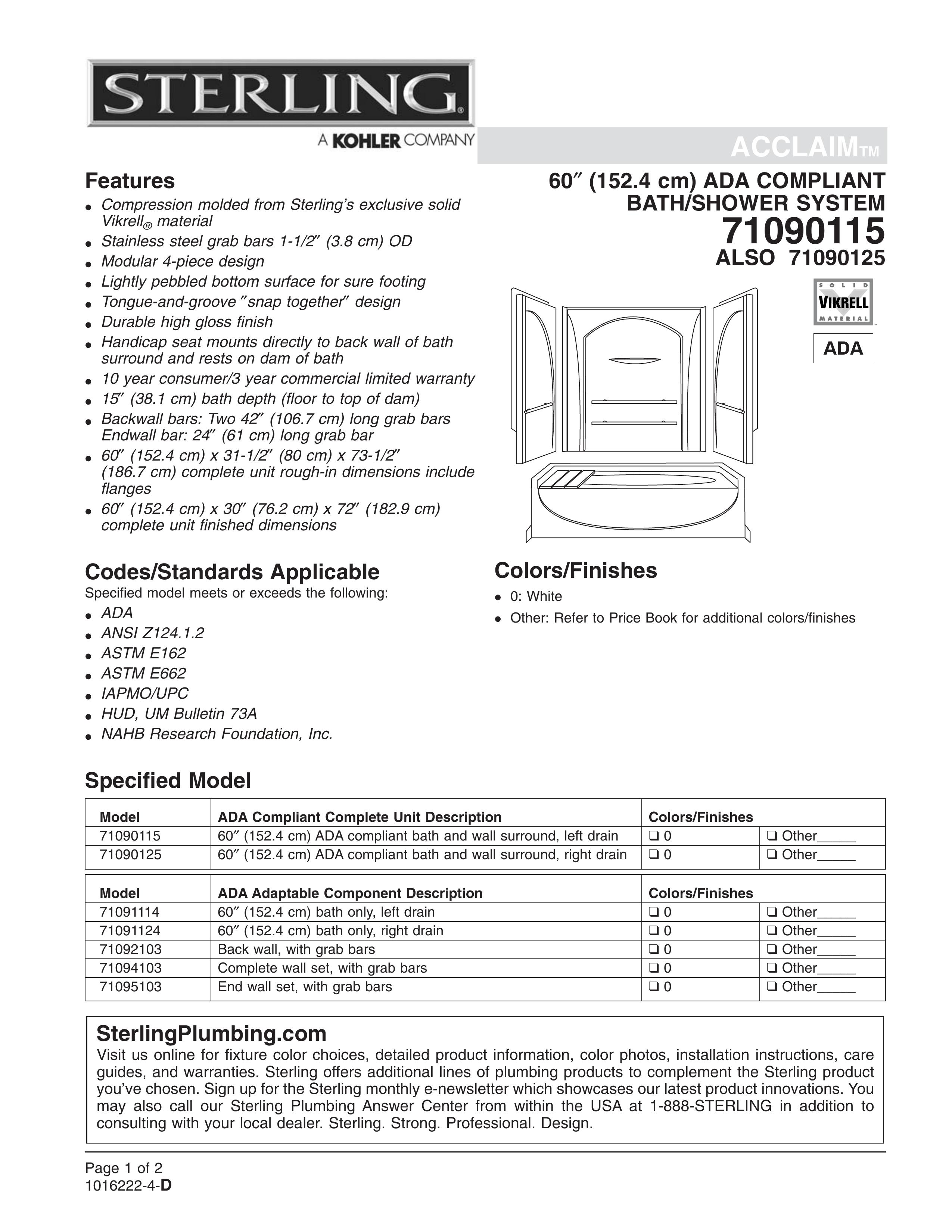 Sterling Plumbing 71090115 Outdoor Shower User Manual