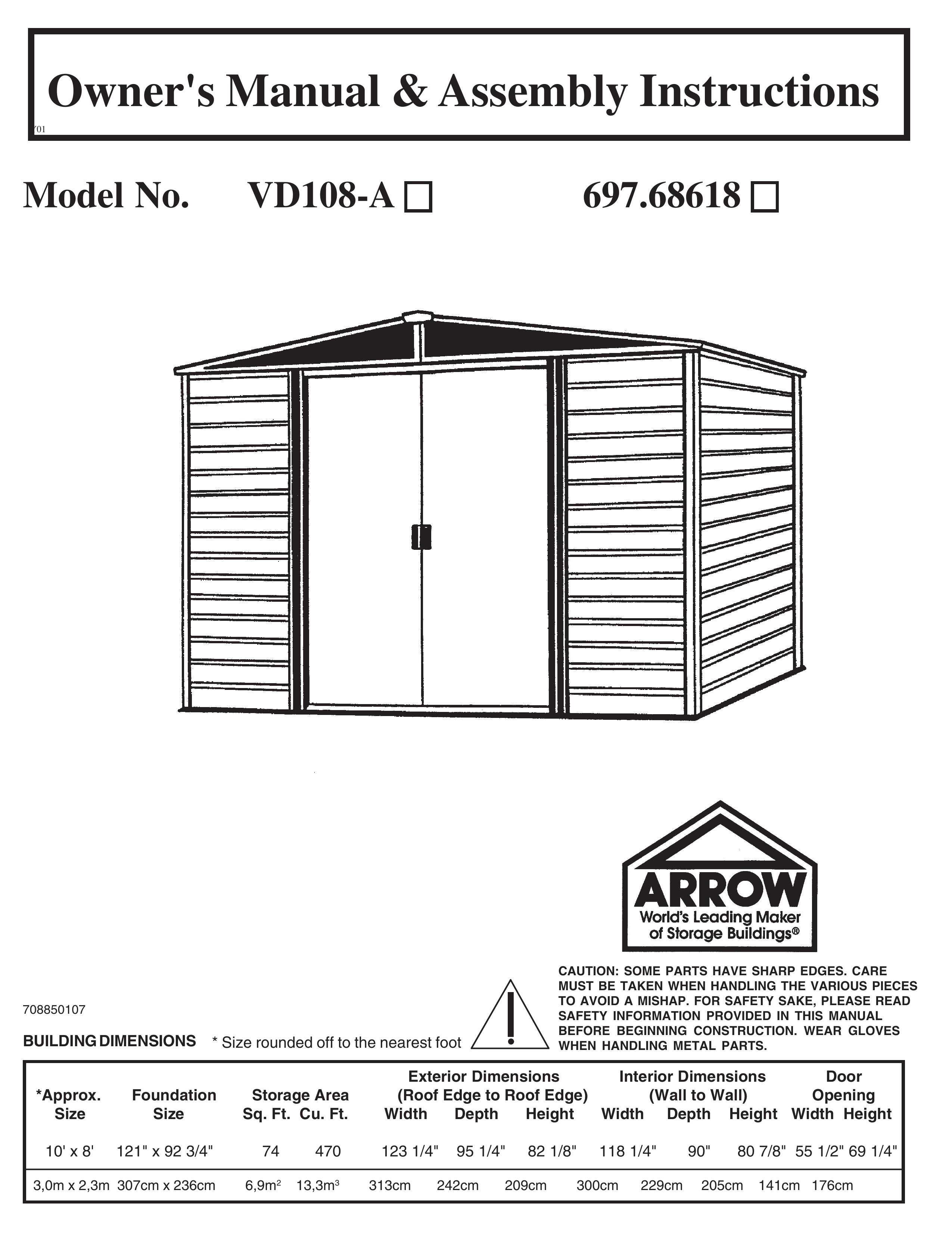 Arrow Fastener VD108-A 697.68618 Outdoor Storage User Manual