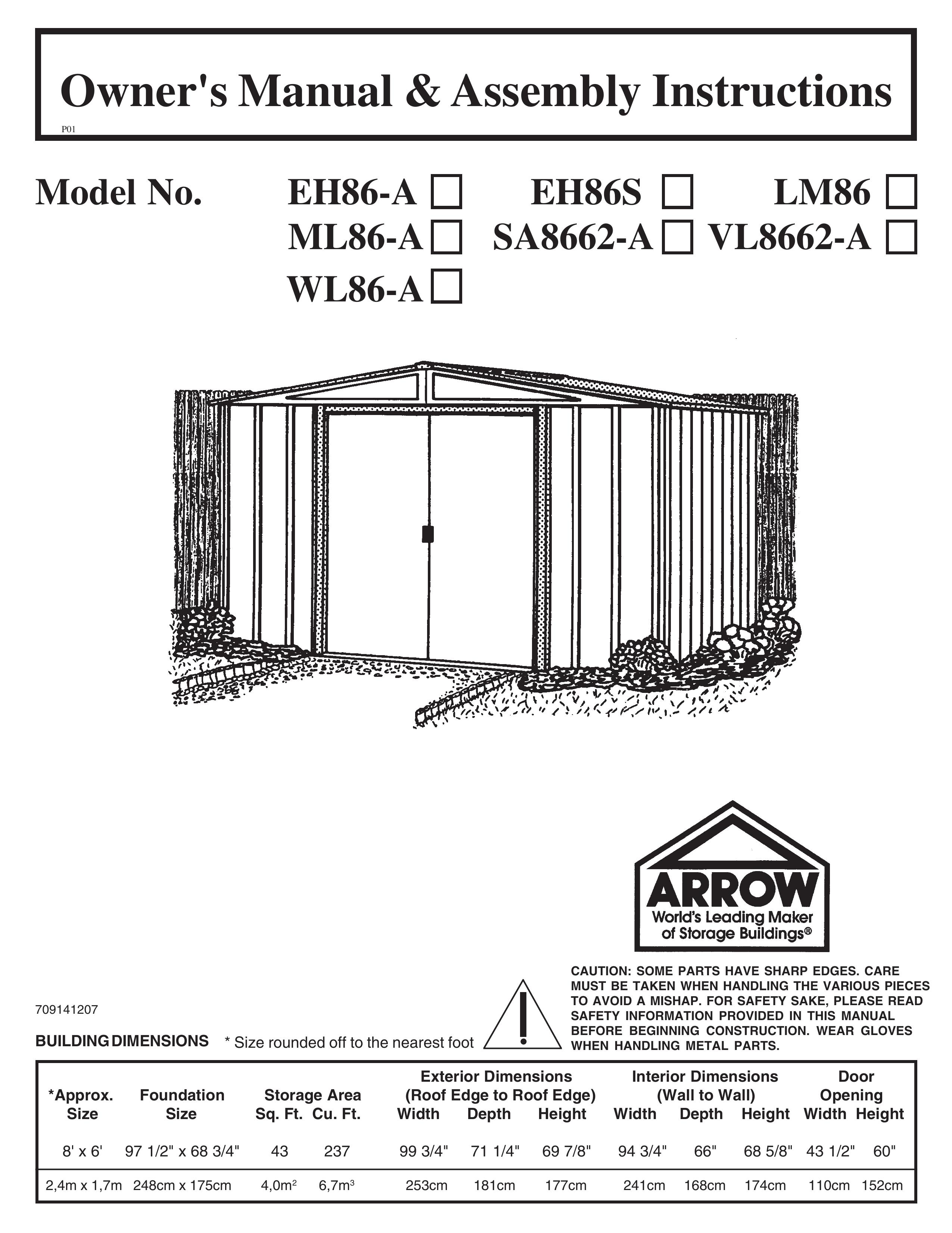 Arrow Plastic EH86S Outdoor Storage User Manual