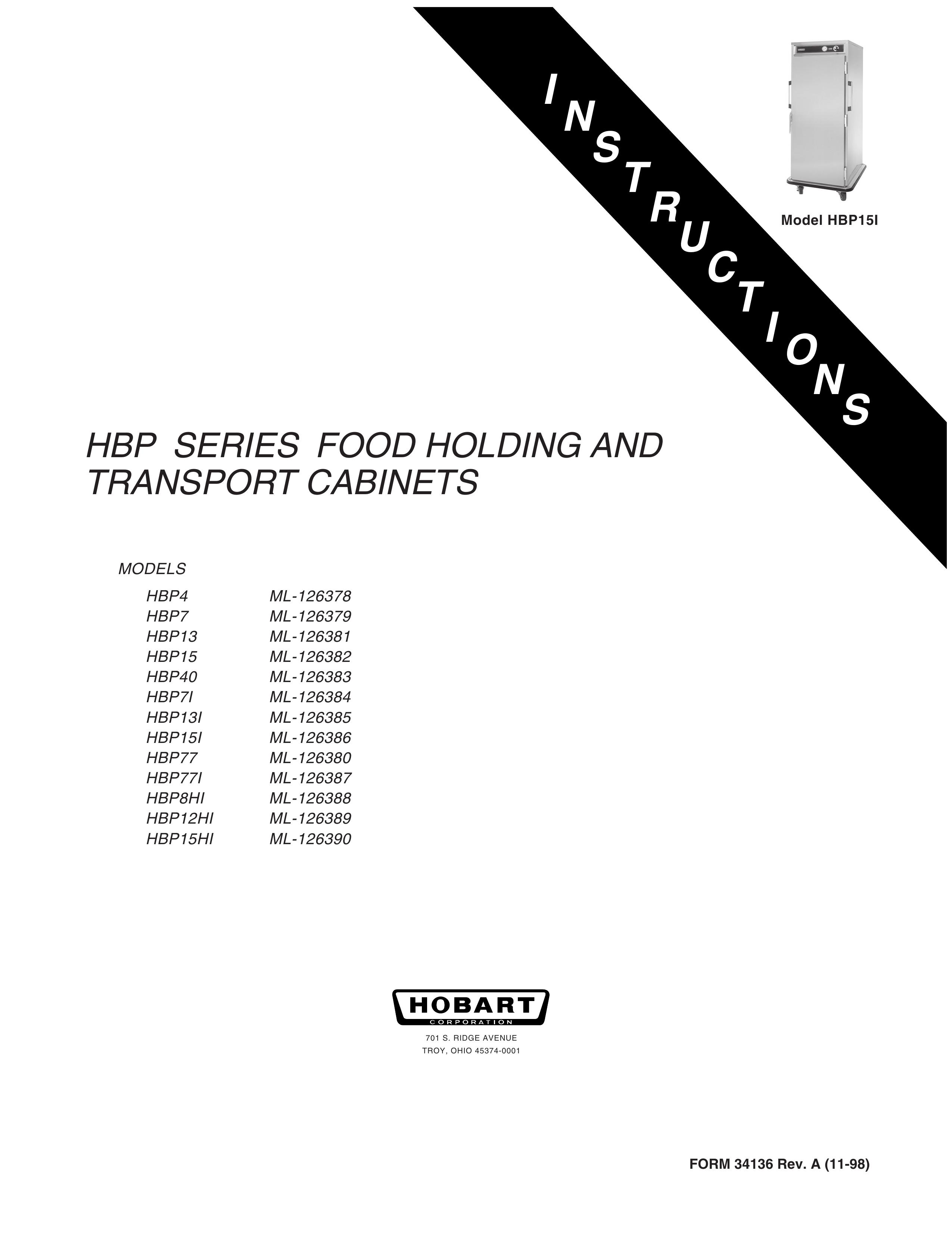 Hobart HBP13I ML-126385 Outdoor Storage User Manual