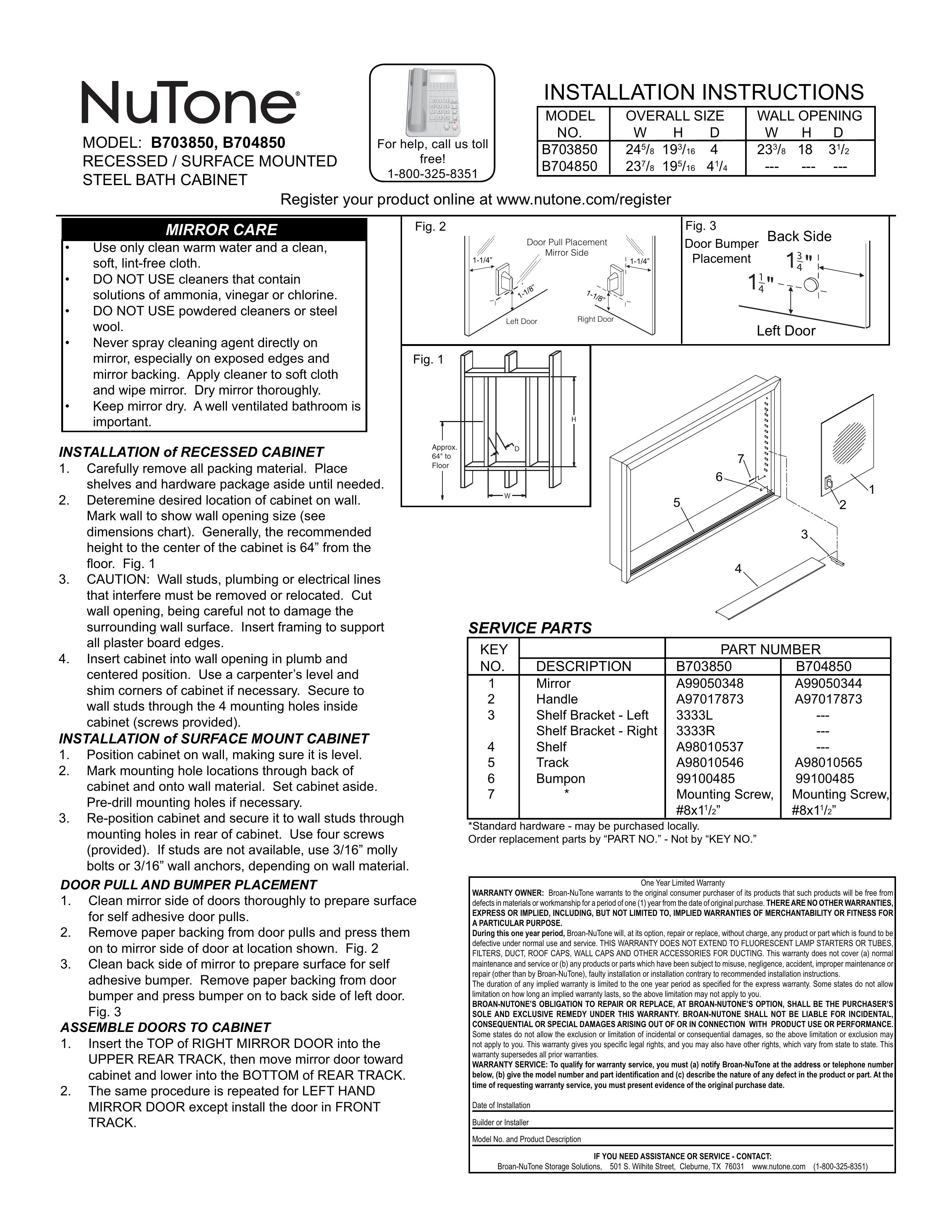 NuTone B703850 Outdoor Storage User Manual