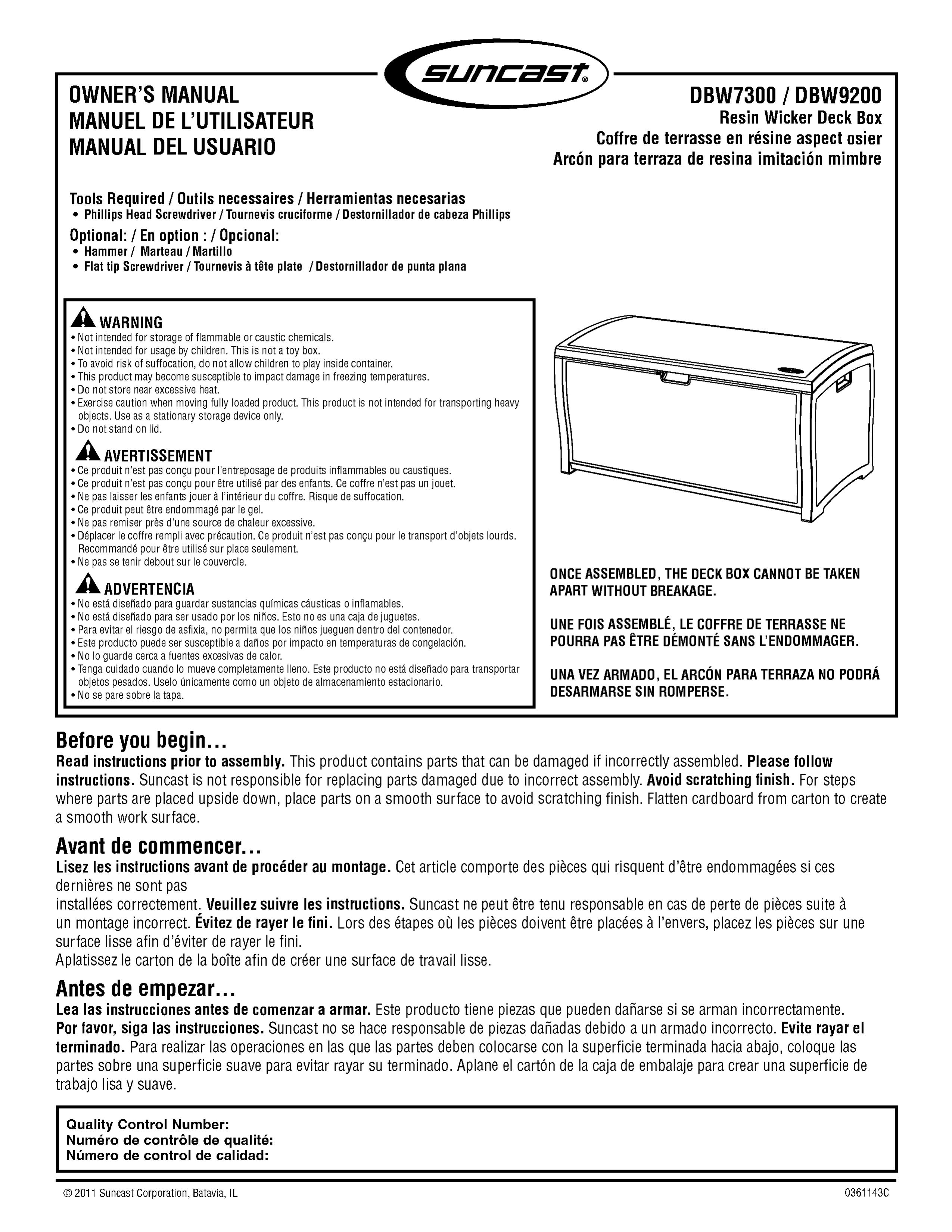 Suncast DBW9200 Outdoor Storage User Manual