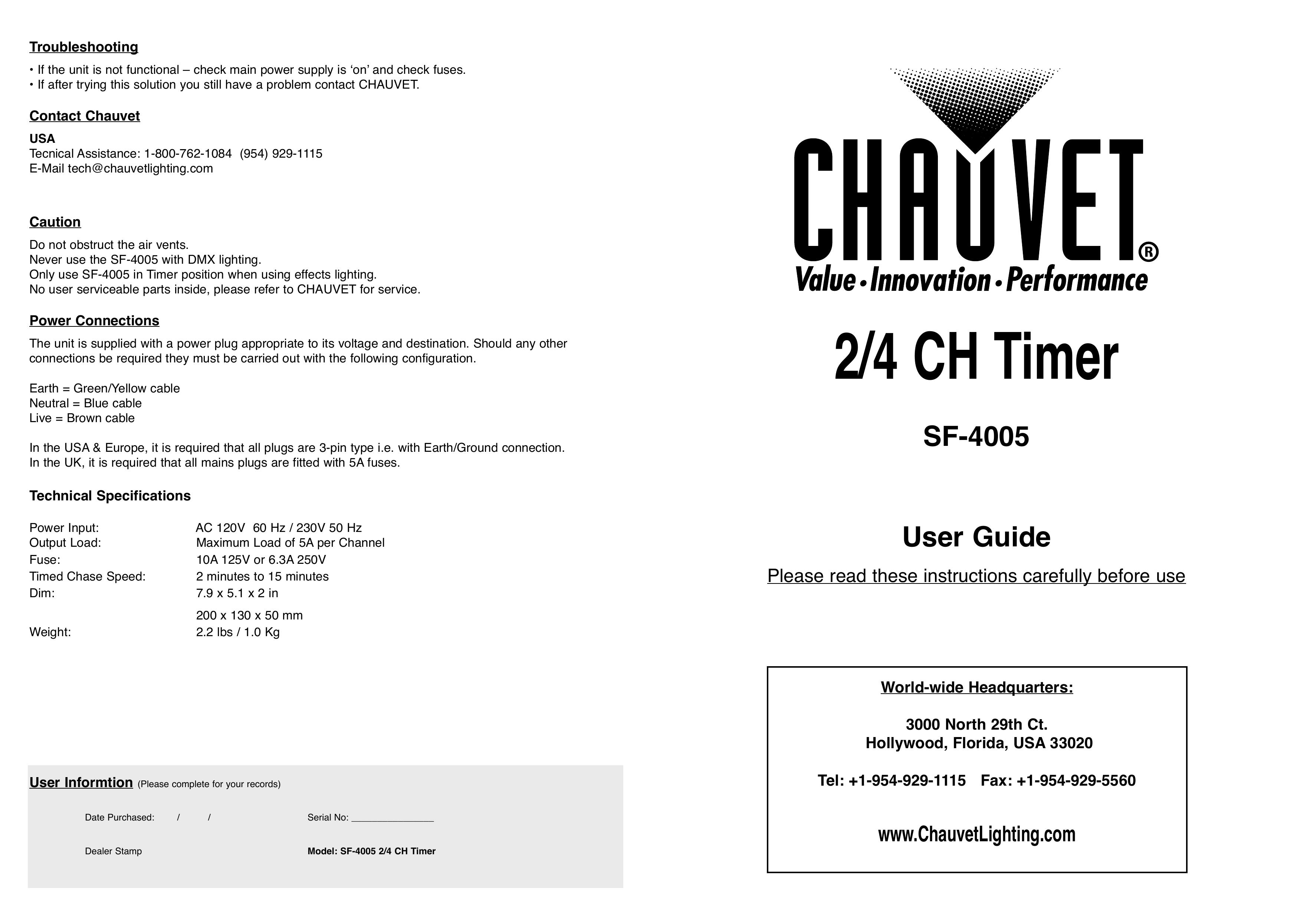 Chauvet SF-4005 Outdoor Timer User Manual
