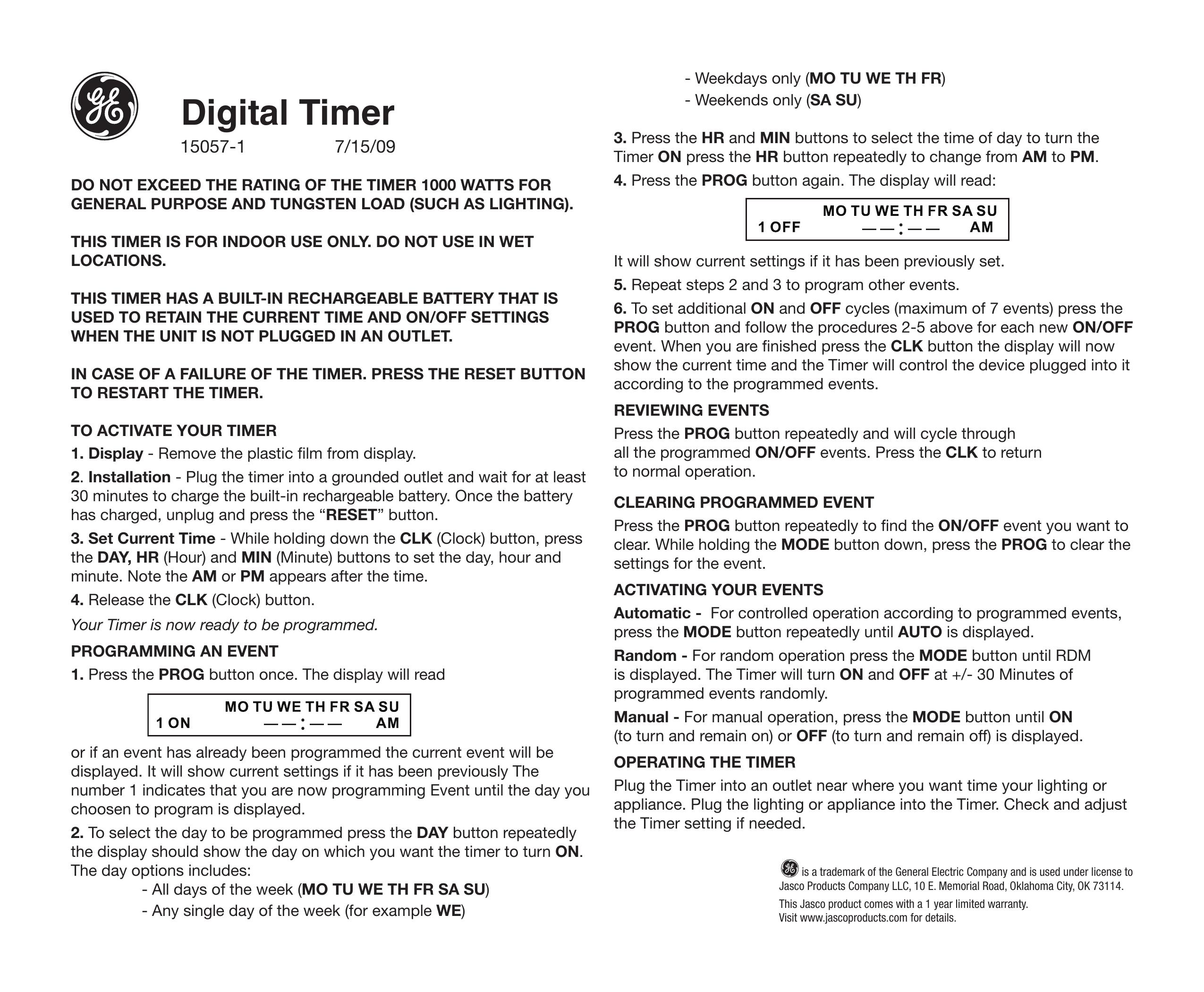 GE 15057-1 Outdoor Timer User Manual