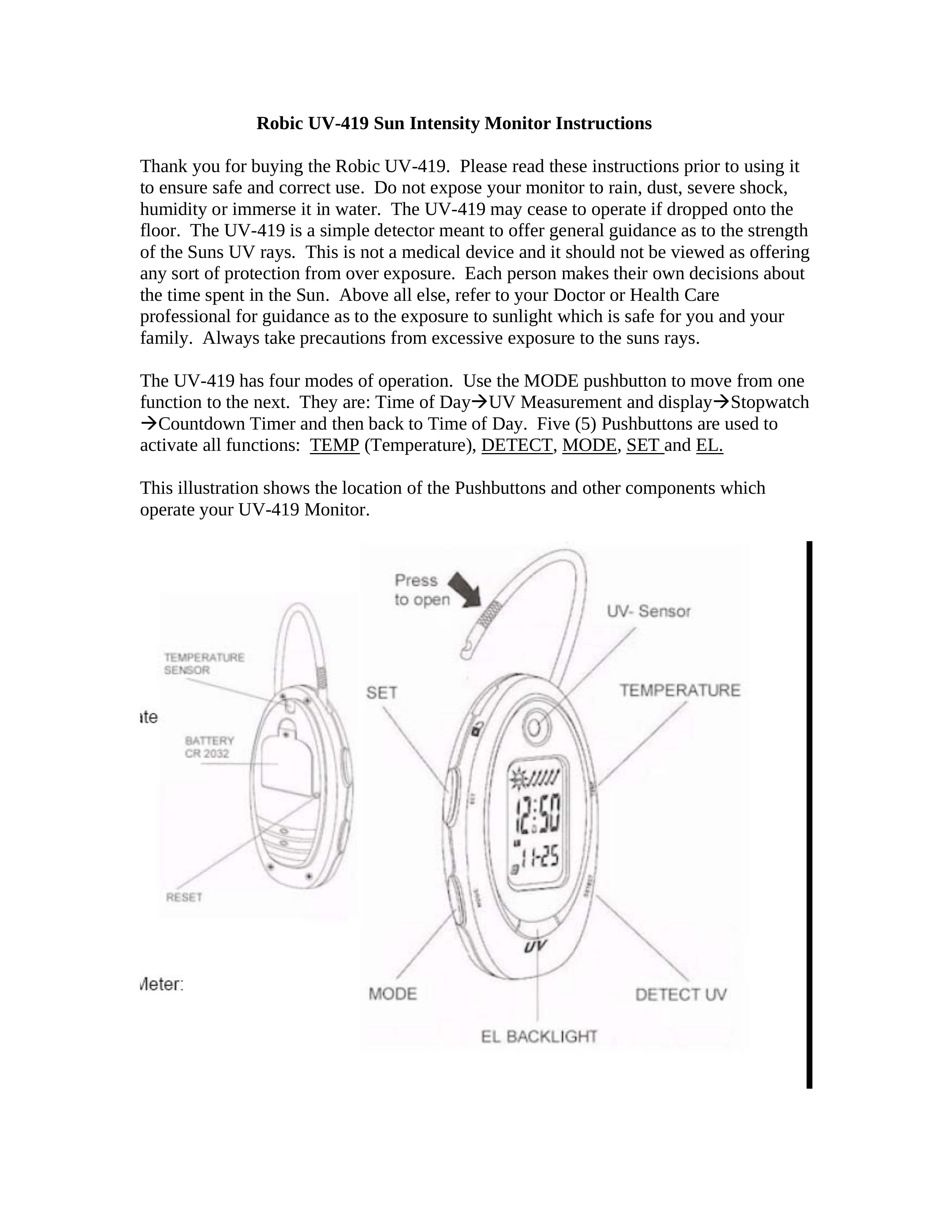 Robic UV-419 Outdoor Timer User Manual