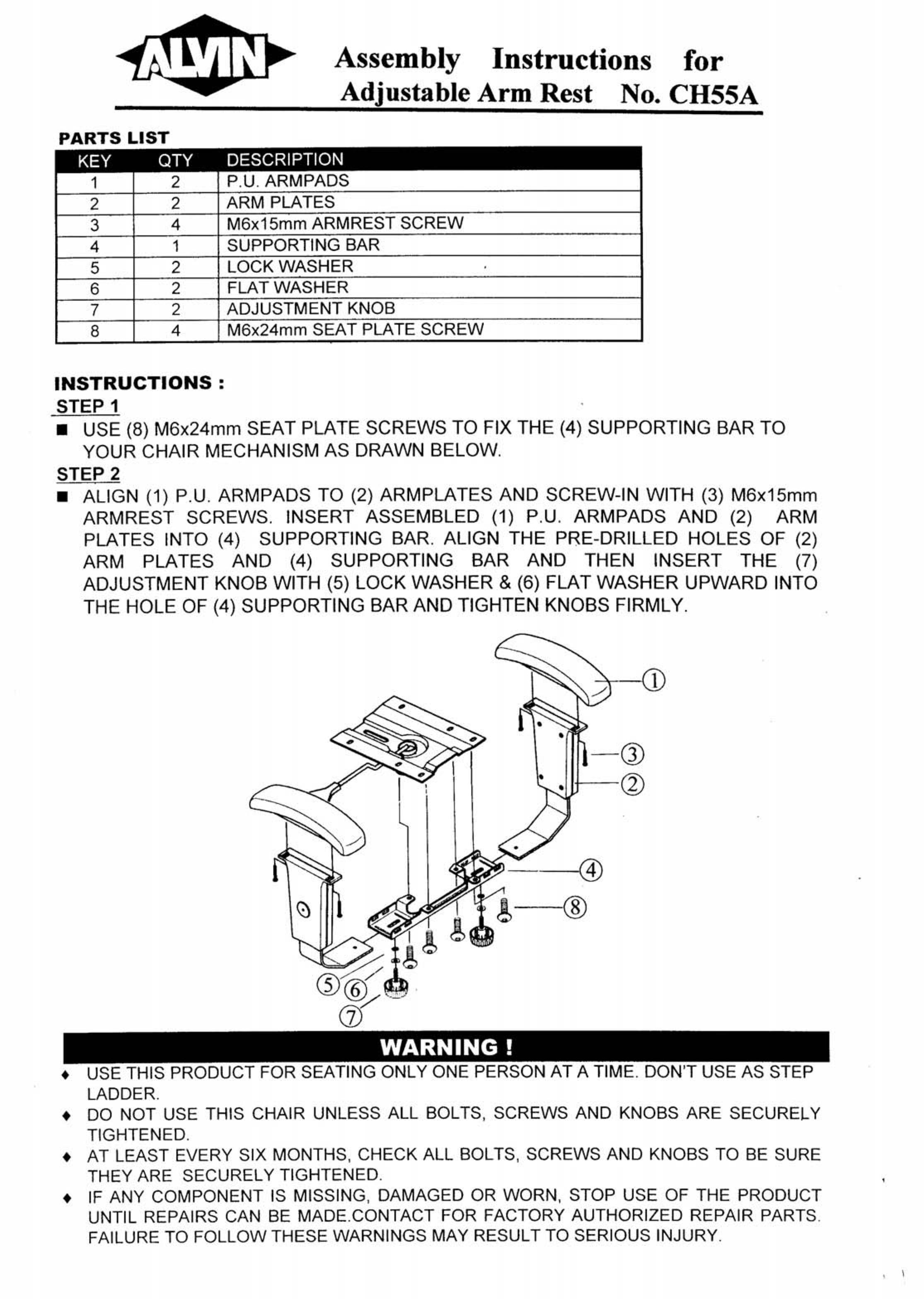 Alvin CH55A Patio Furniture User Manual