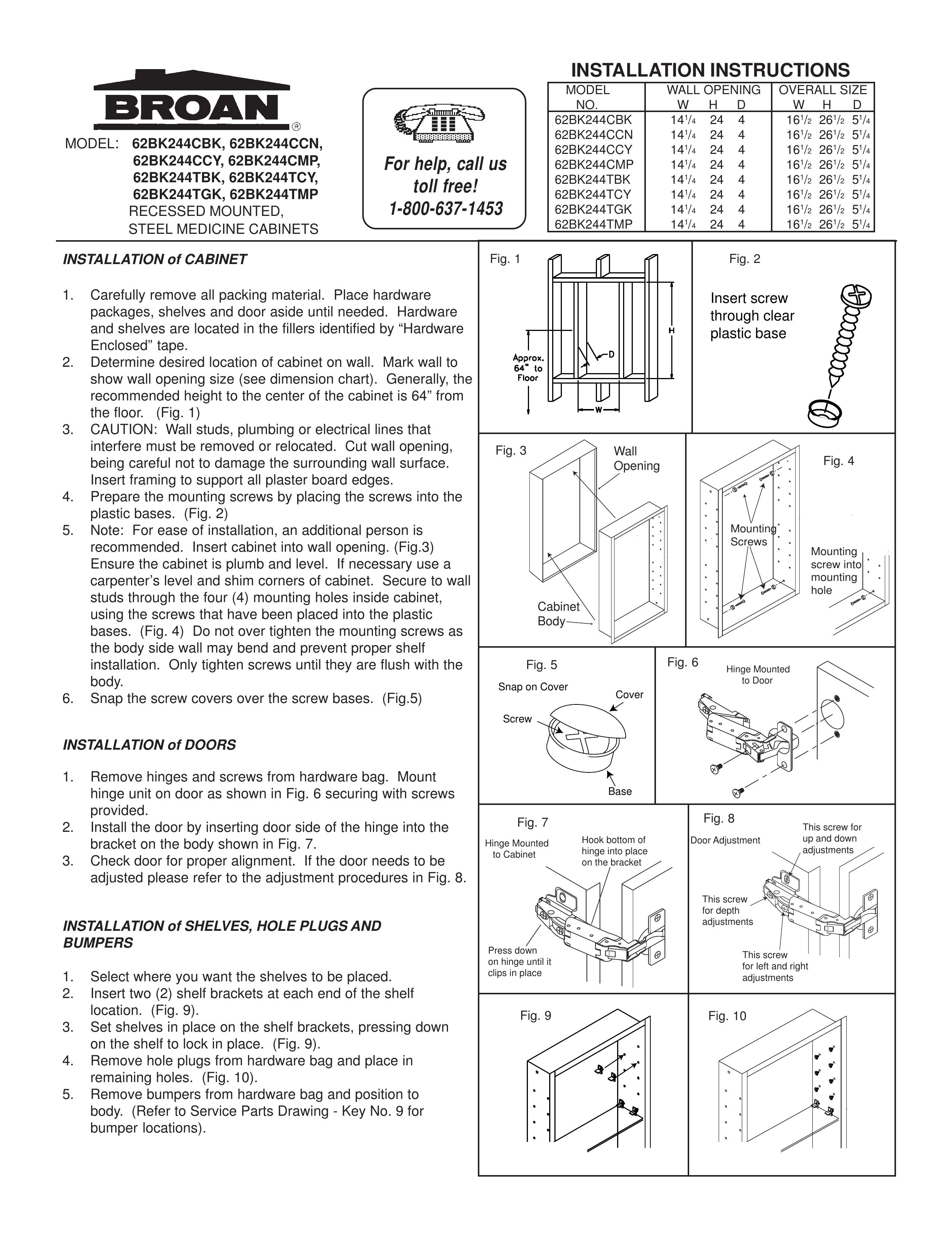 Broan 62BK244TCY Patio Furniture User Manual