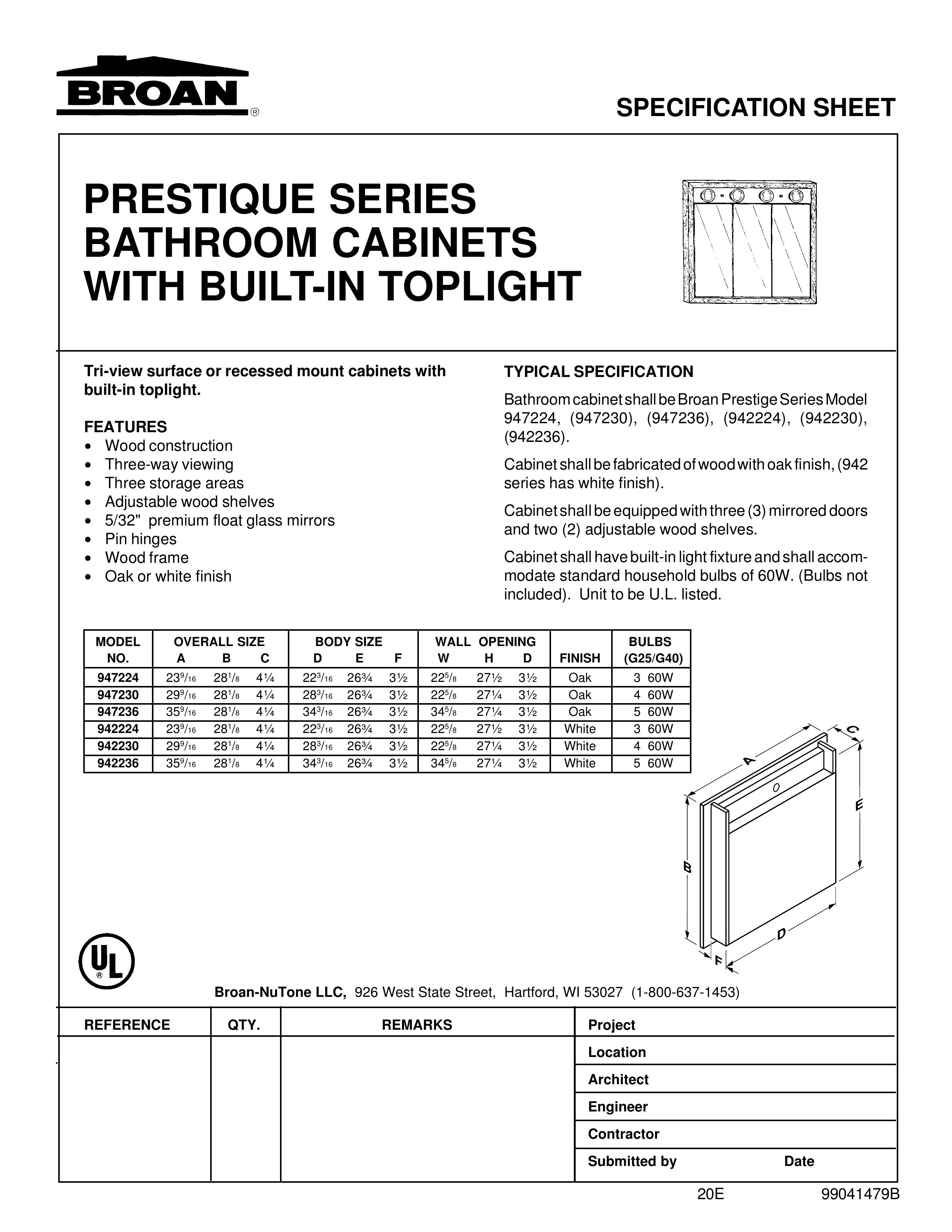 Broan 942230 Patio Furniture User Manual