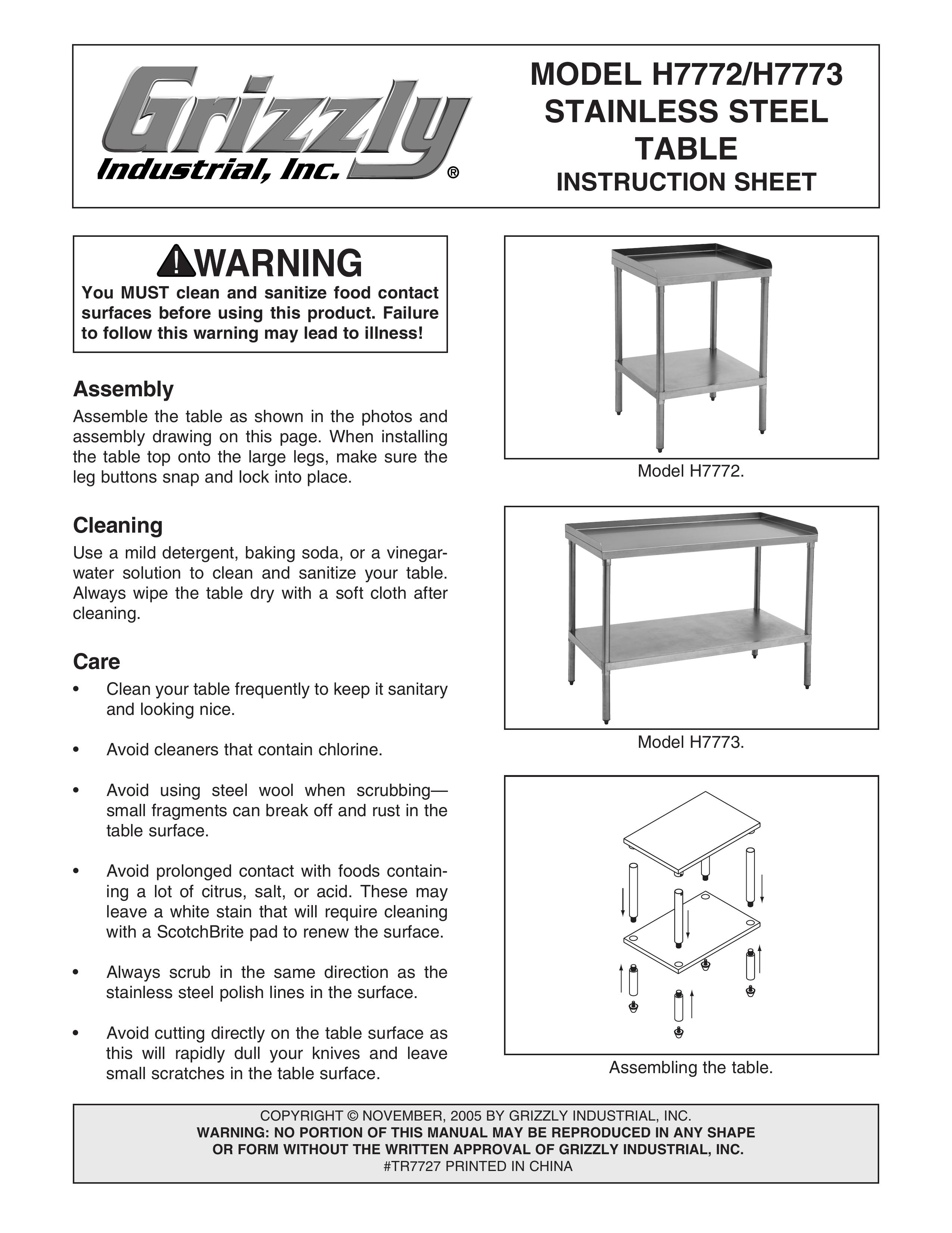 Grizzly H7772 Patio Furniture User Manual