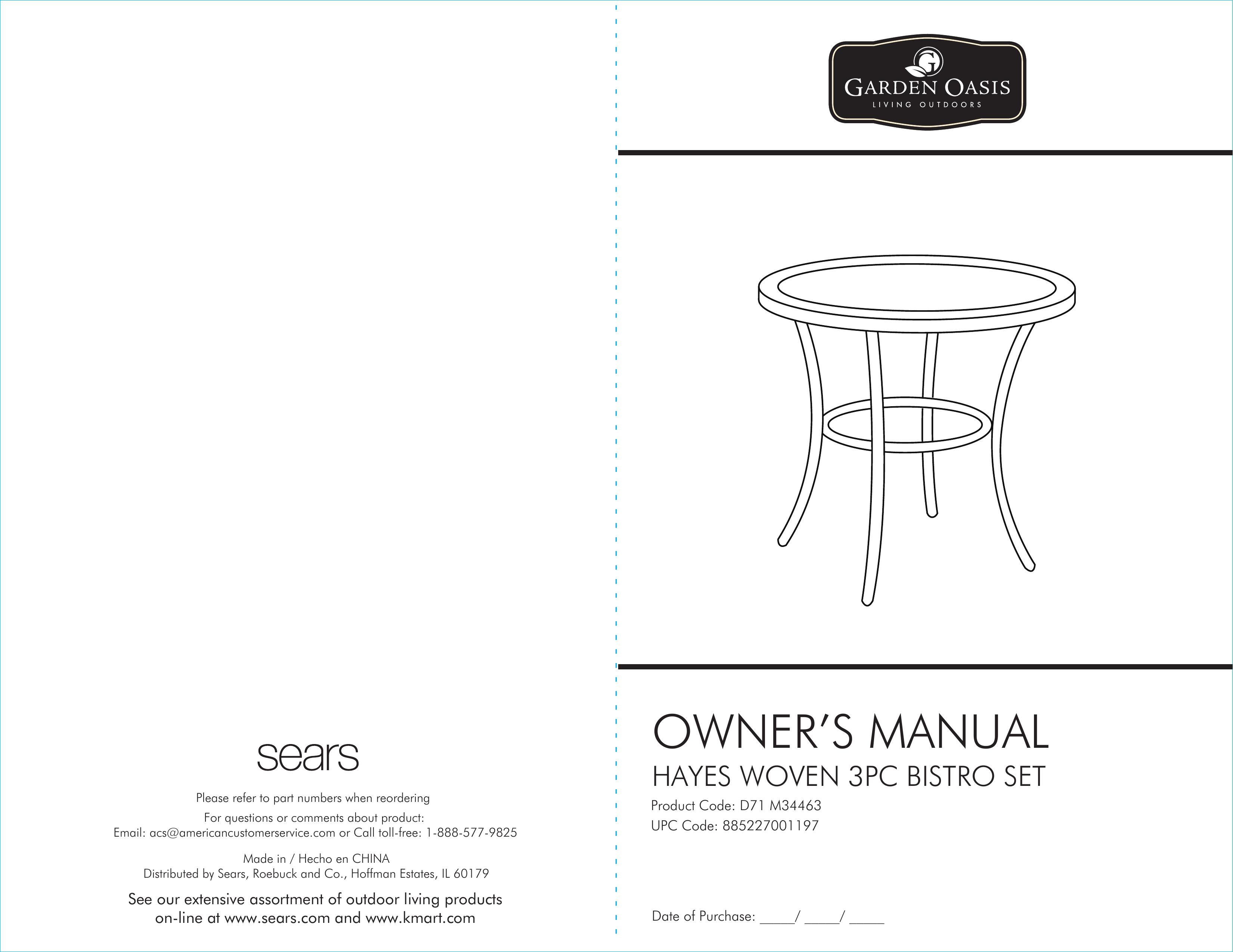 Sears D71 M34463 Patio Furniture User Manual