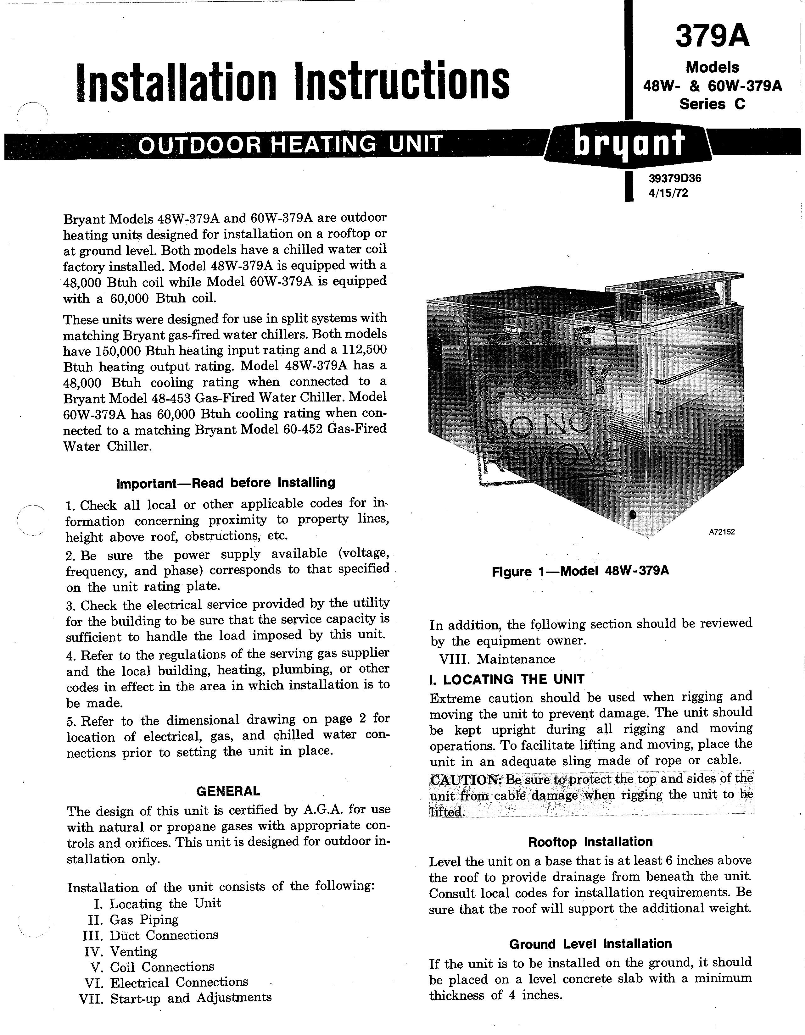 Bryant 379A Patio Heater User Manual