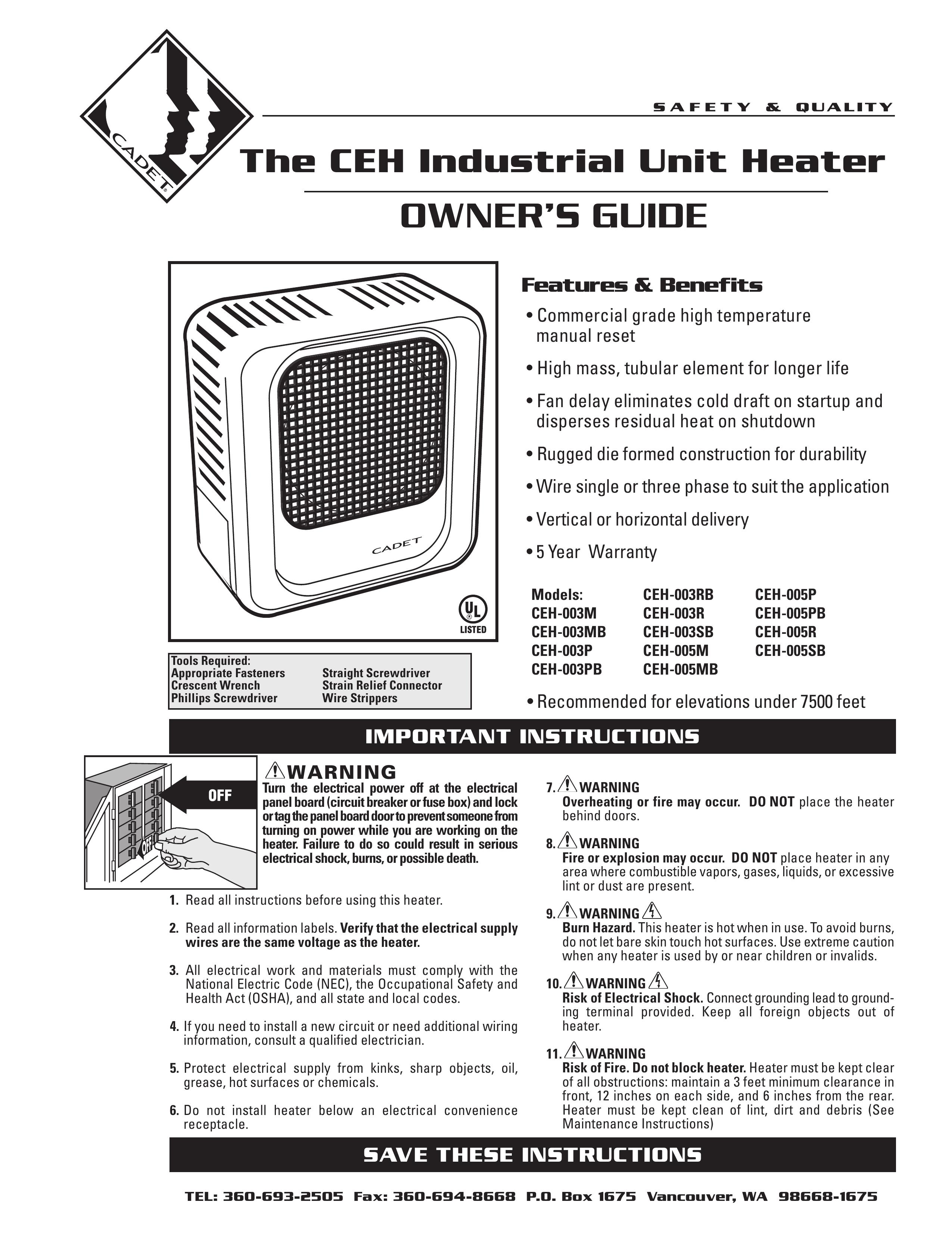 Cadet CEH-003M Patio Heater User Manual