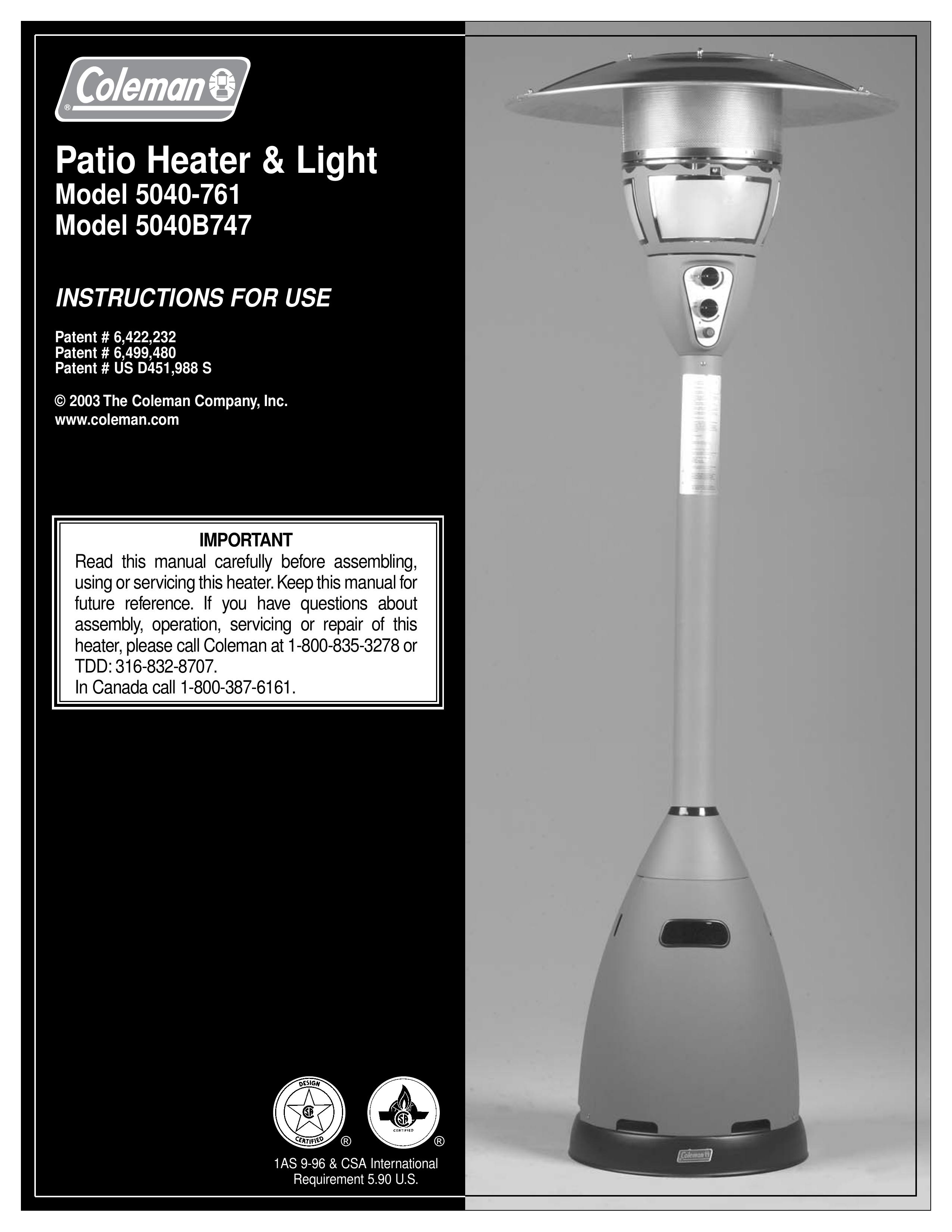Coleman 5040-761 Patio Heater User Manual