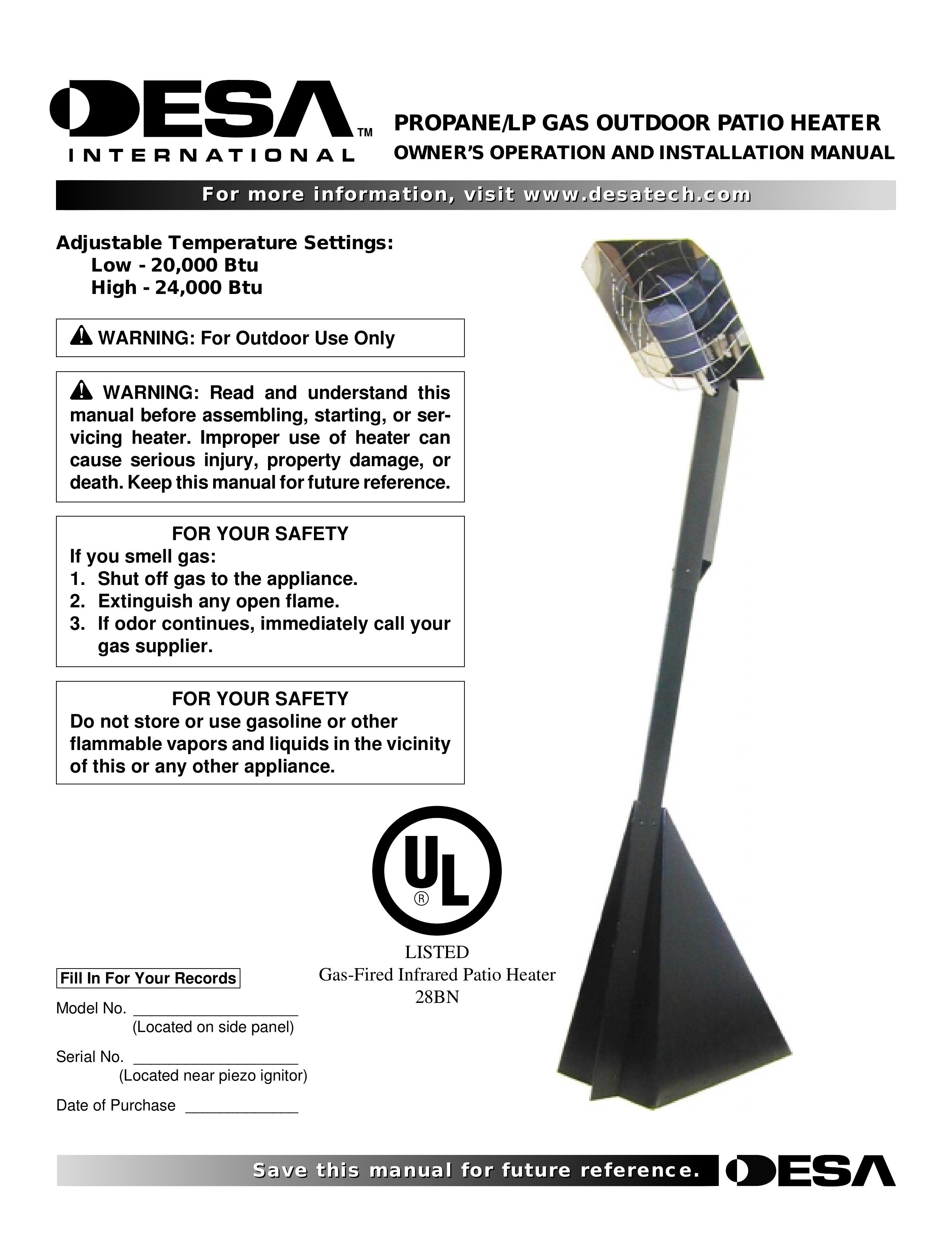 Desa 28BN Patio Heater User Manual