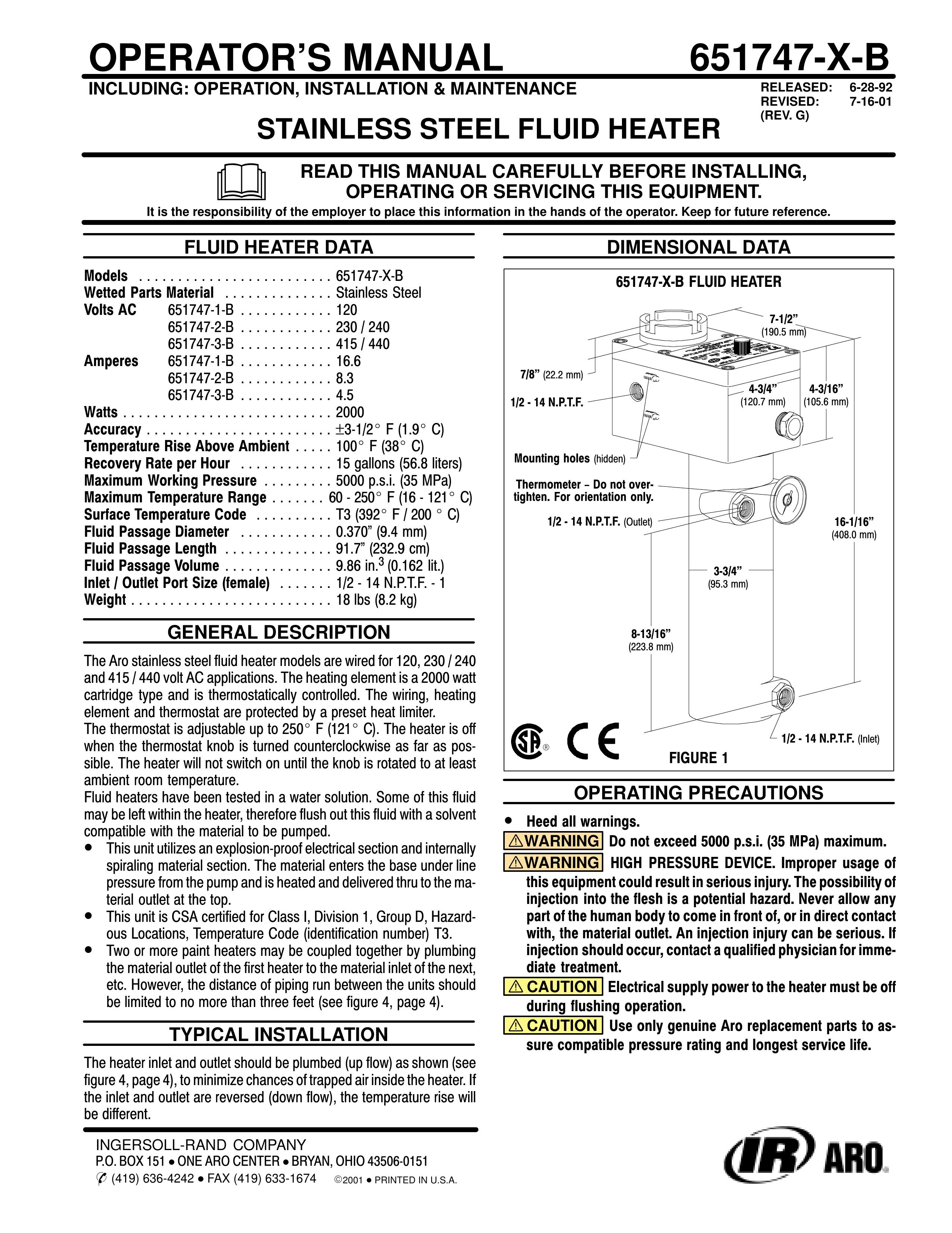 Ingersoll-Rand 651747-X-B Patio Heater User Manual