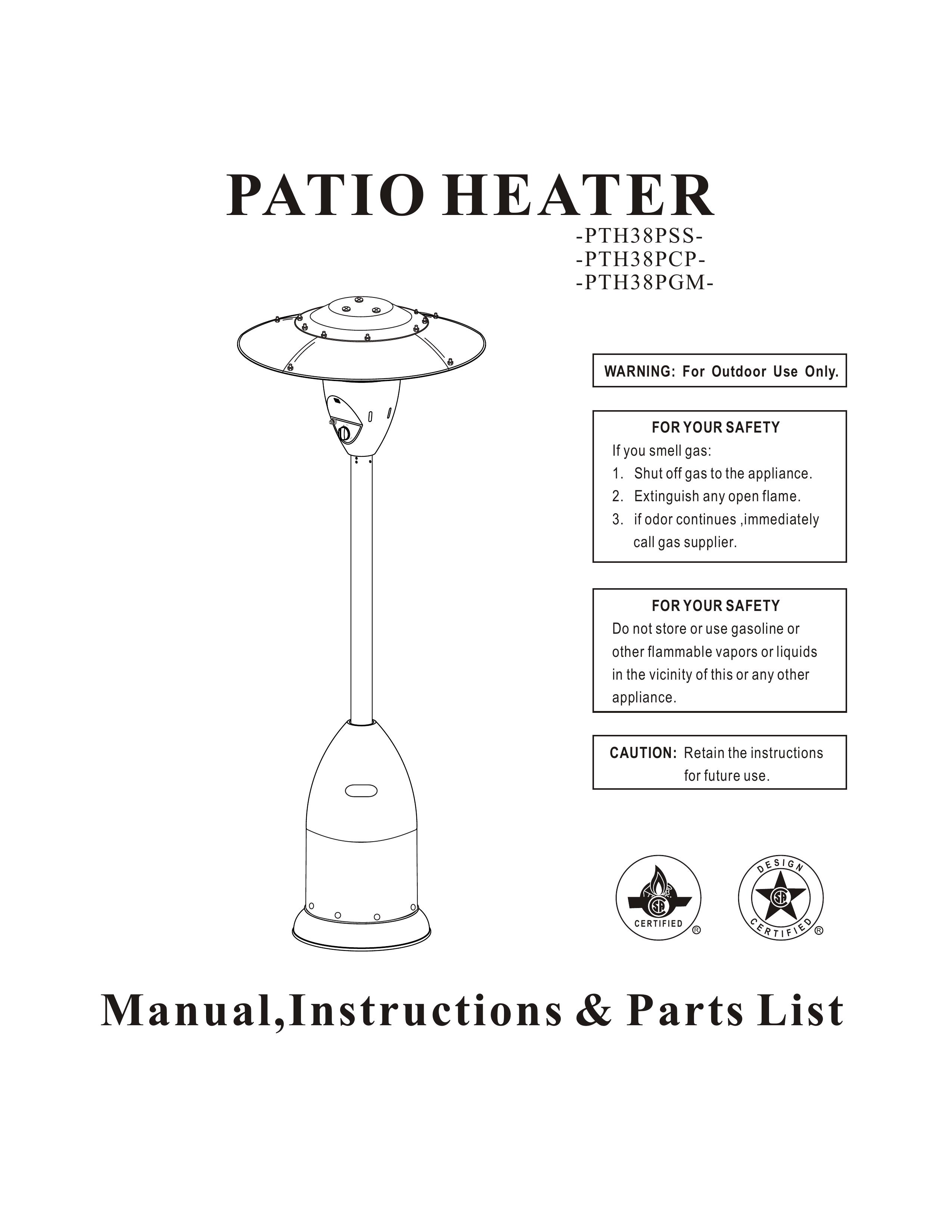 Napoleon Grills PTH38PSS, PTH38PCP, PTH38PGM Patio Heater User Manual
