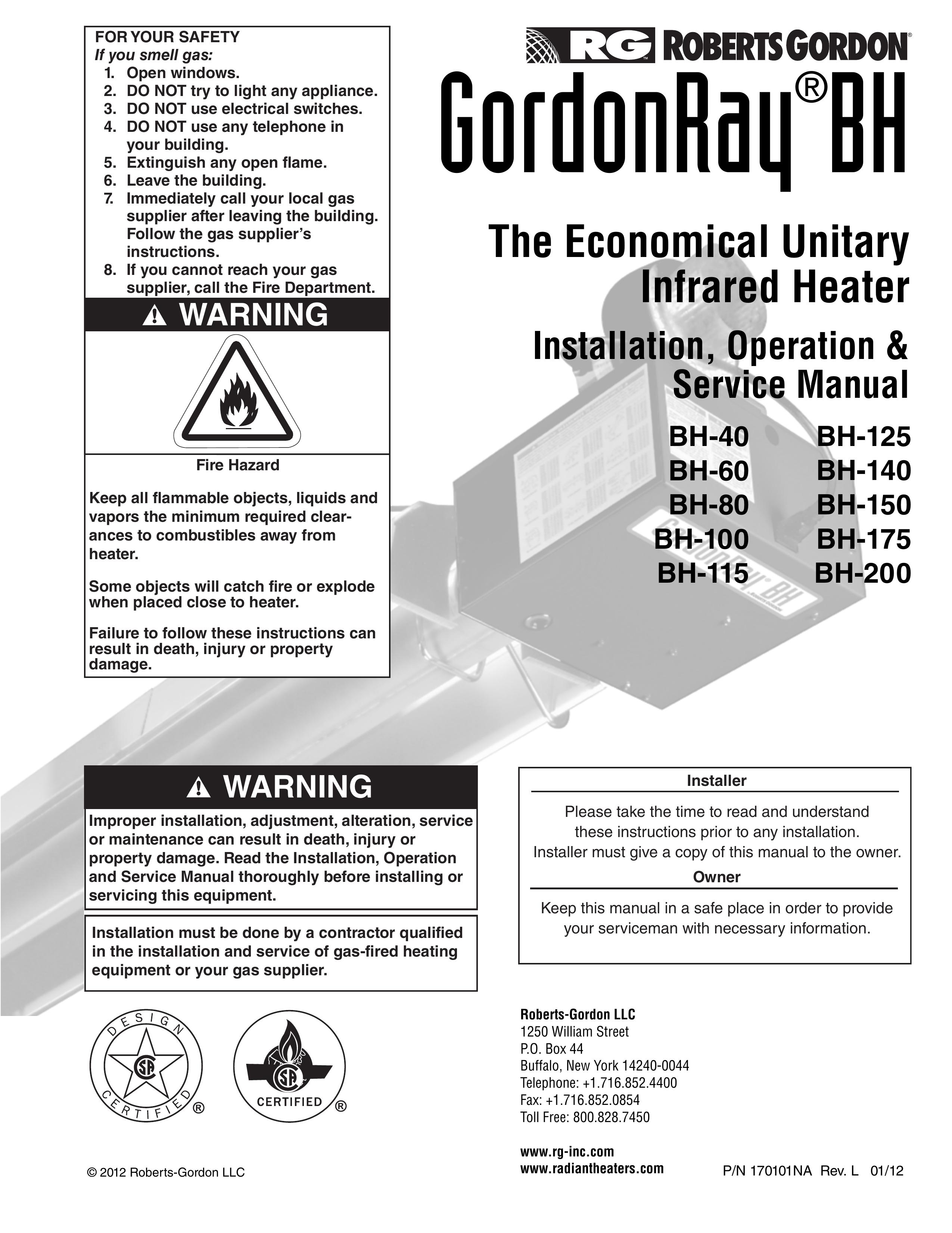Roberts Gorden BH-100 Patio Heater User Manual