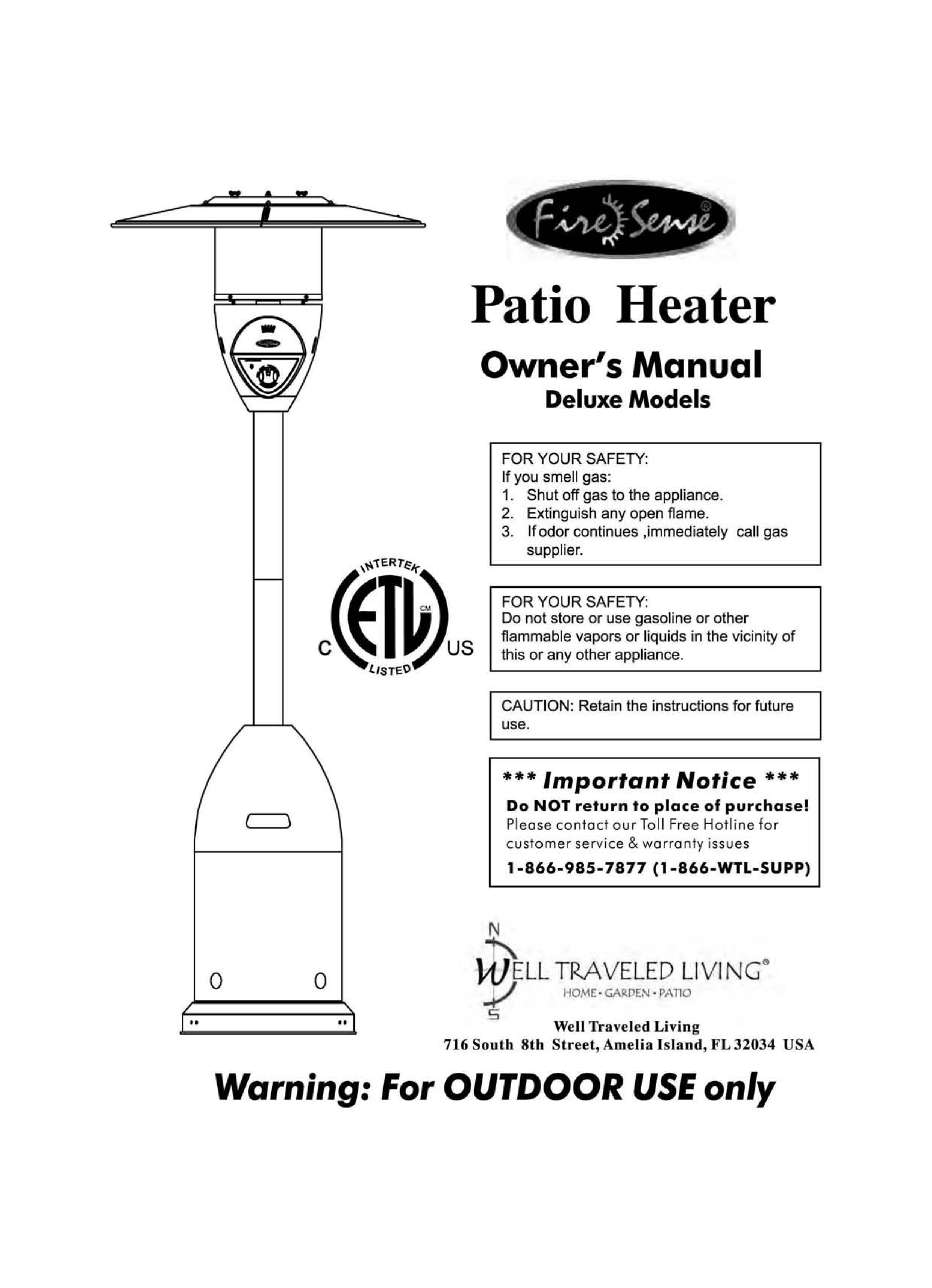 Well Traveled Living 11201 Patio Heater User Manual