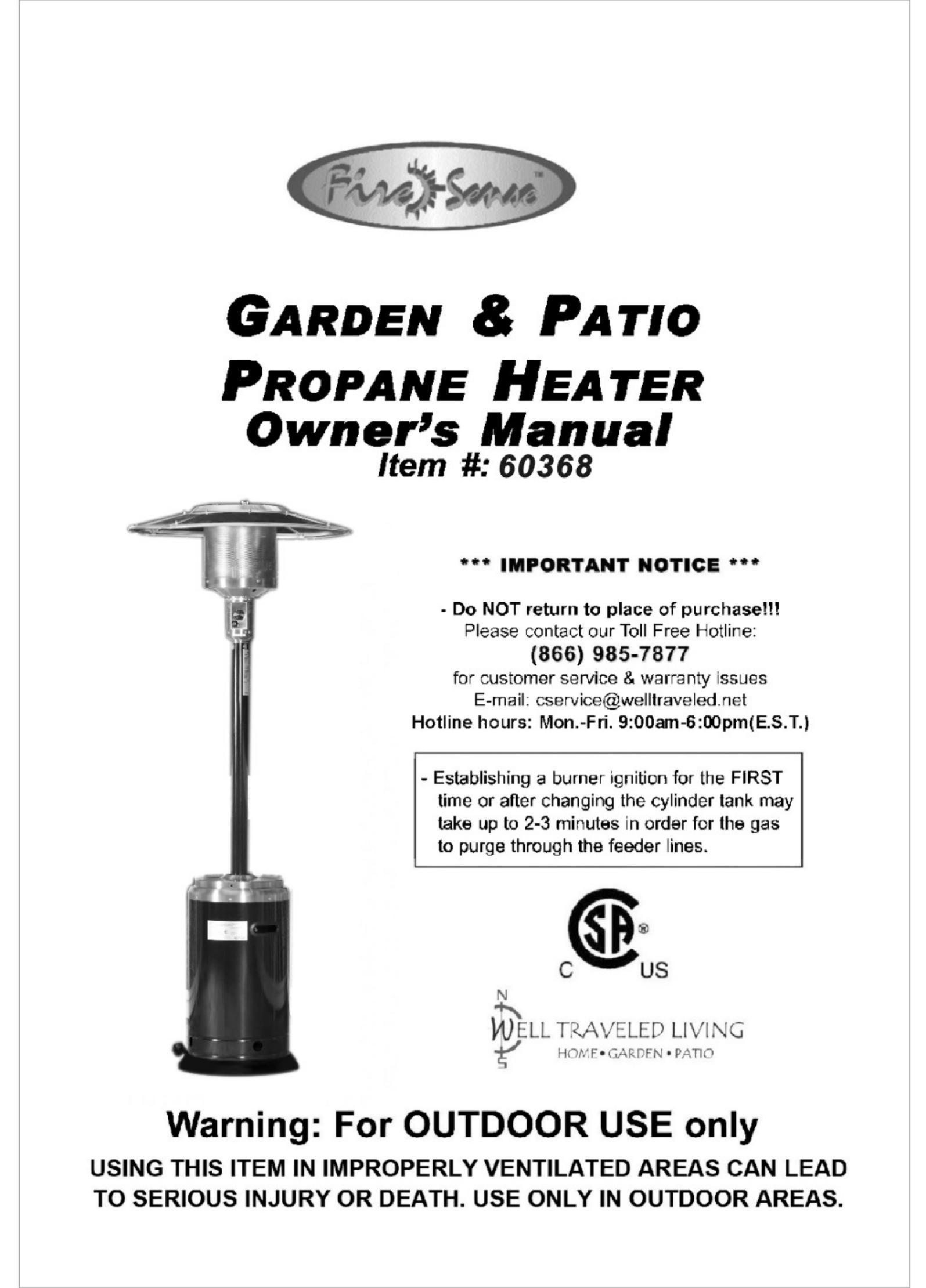 Well Traveled Living 60368 Patio Heater User Manual