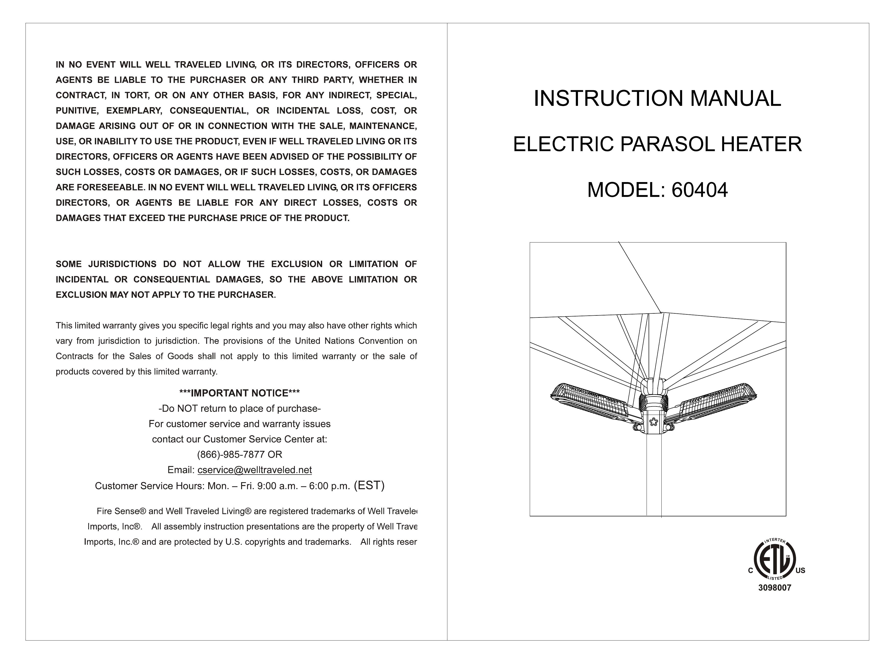 Well Traveled Living 60404 Patio Heater User Manual