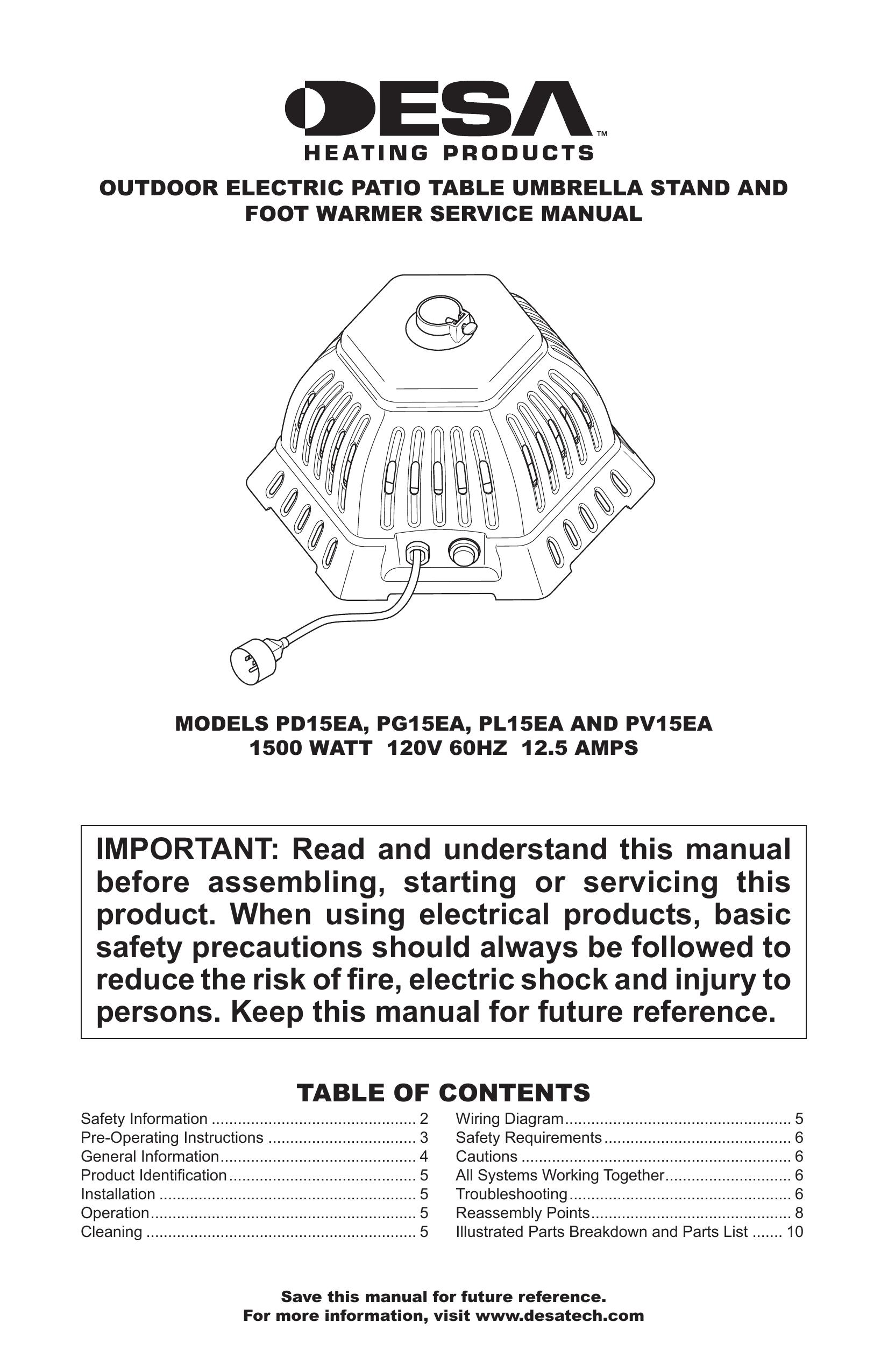 Desa PD15EA Patio Umbrella User Manual