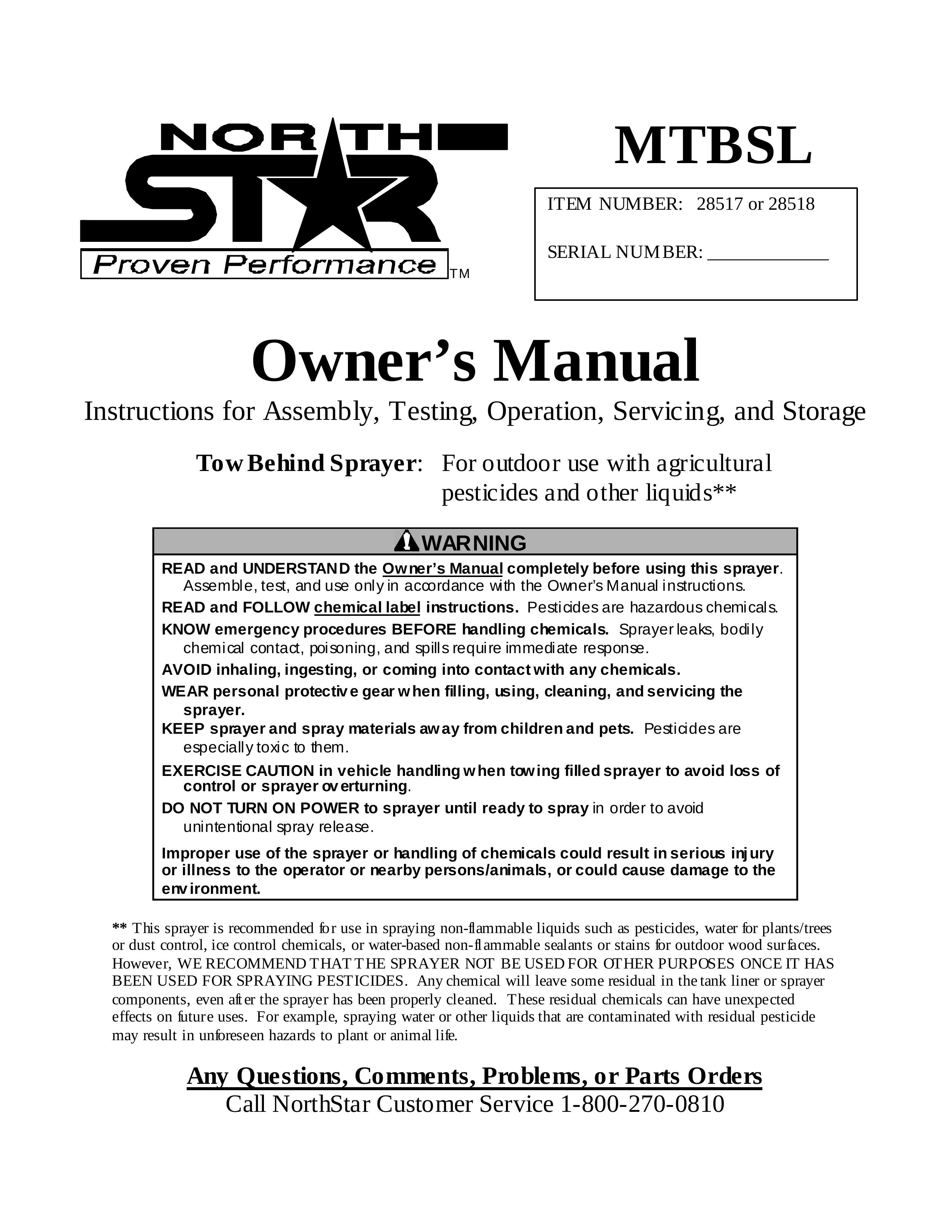 North Star MTBSL Pest Control Equipment User Manual