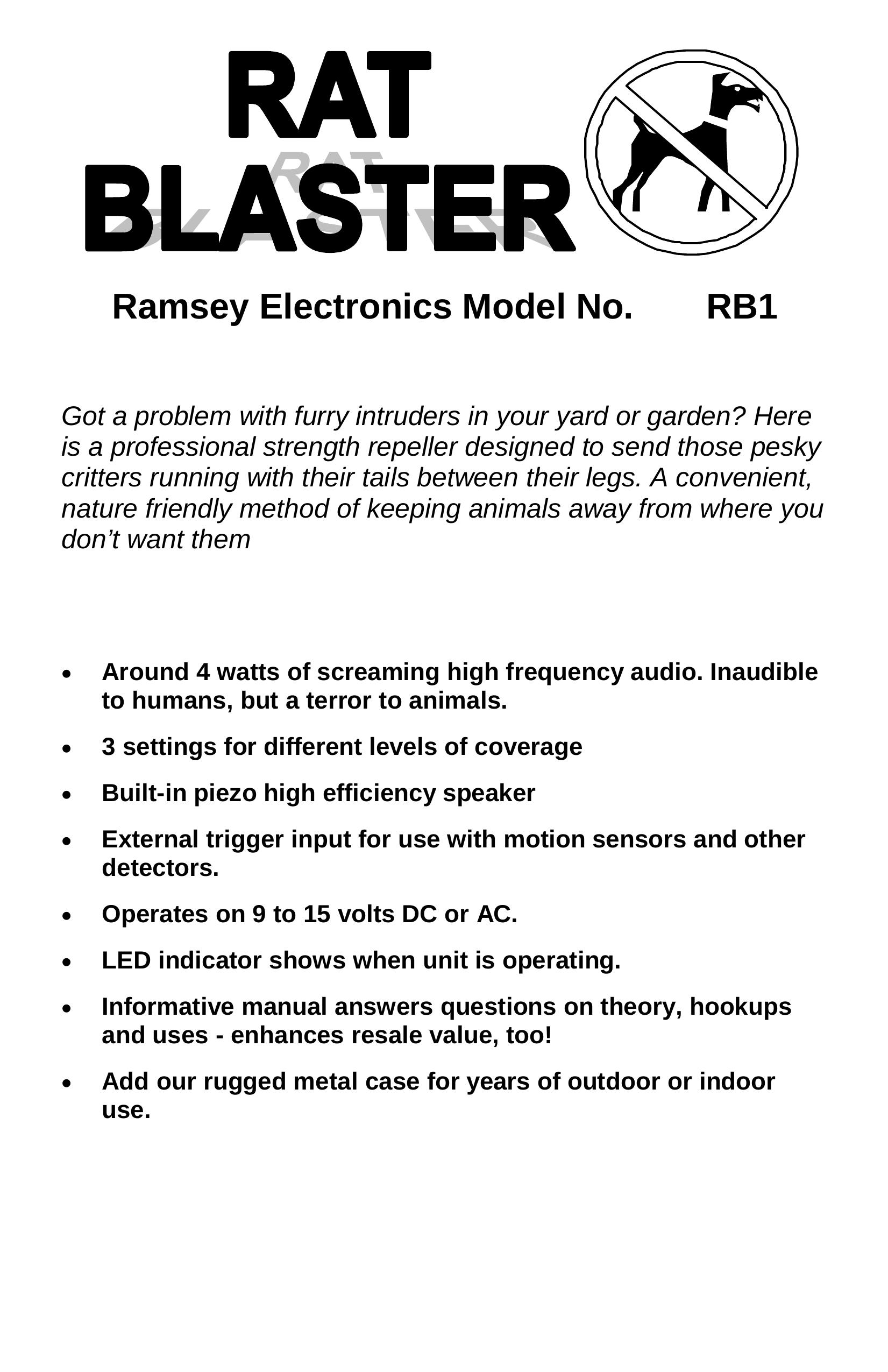 Ramsey Electronics RB1 Pest Control Equipment User Manual