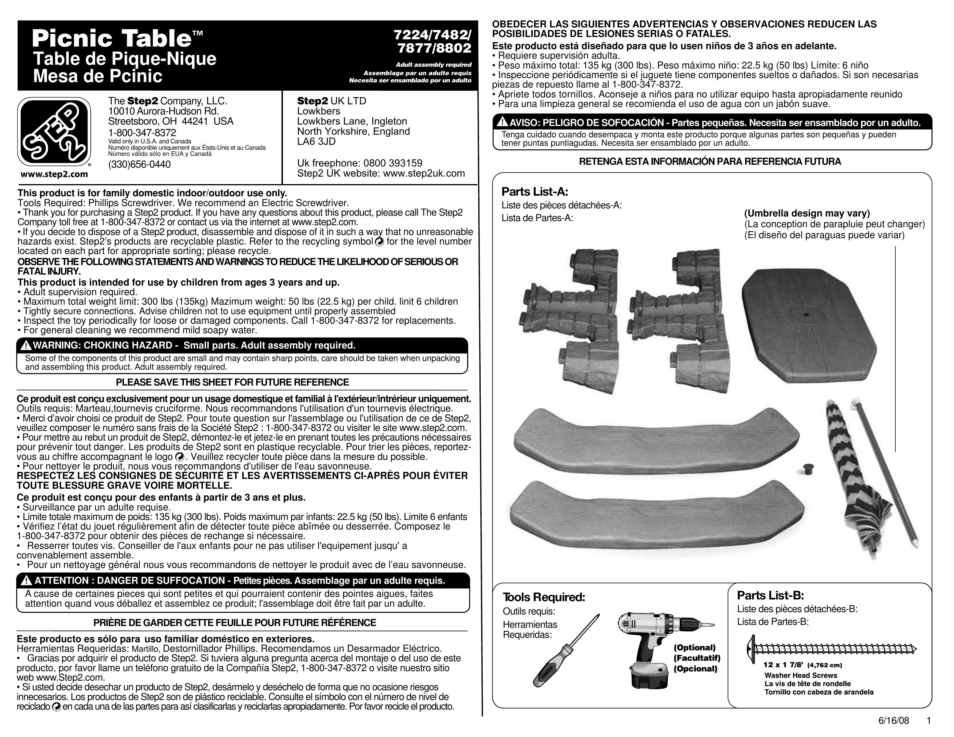 Step 2 7224 Picnic Table User Manual