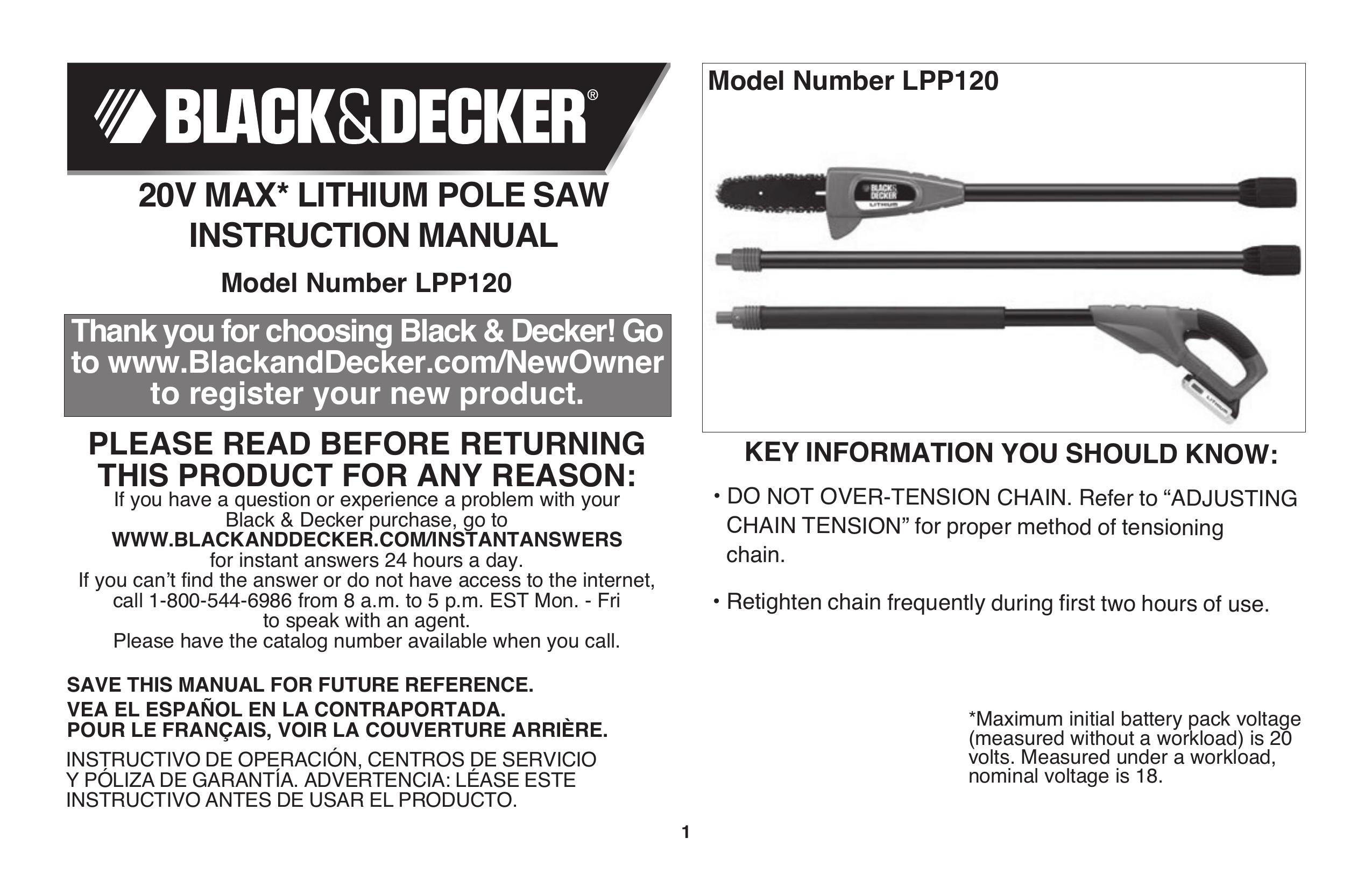 Black & Decker LPP120 Pole Saw User Manual