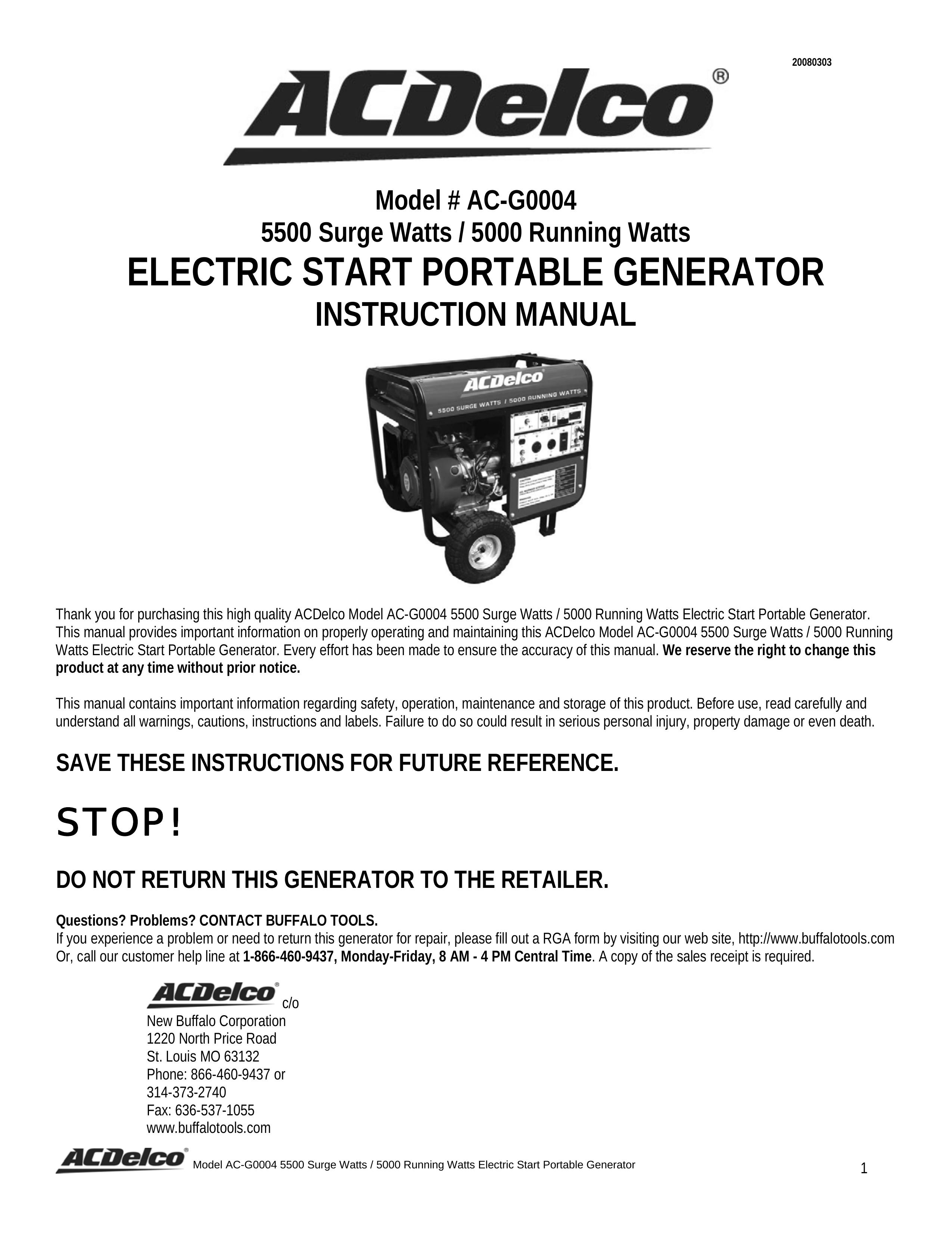 ACDelco AC-G0004 Portable Generator User Manual