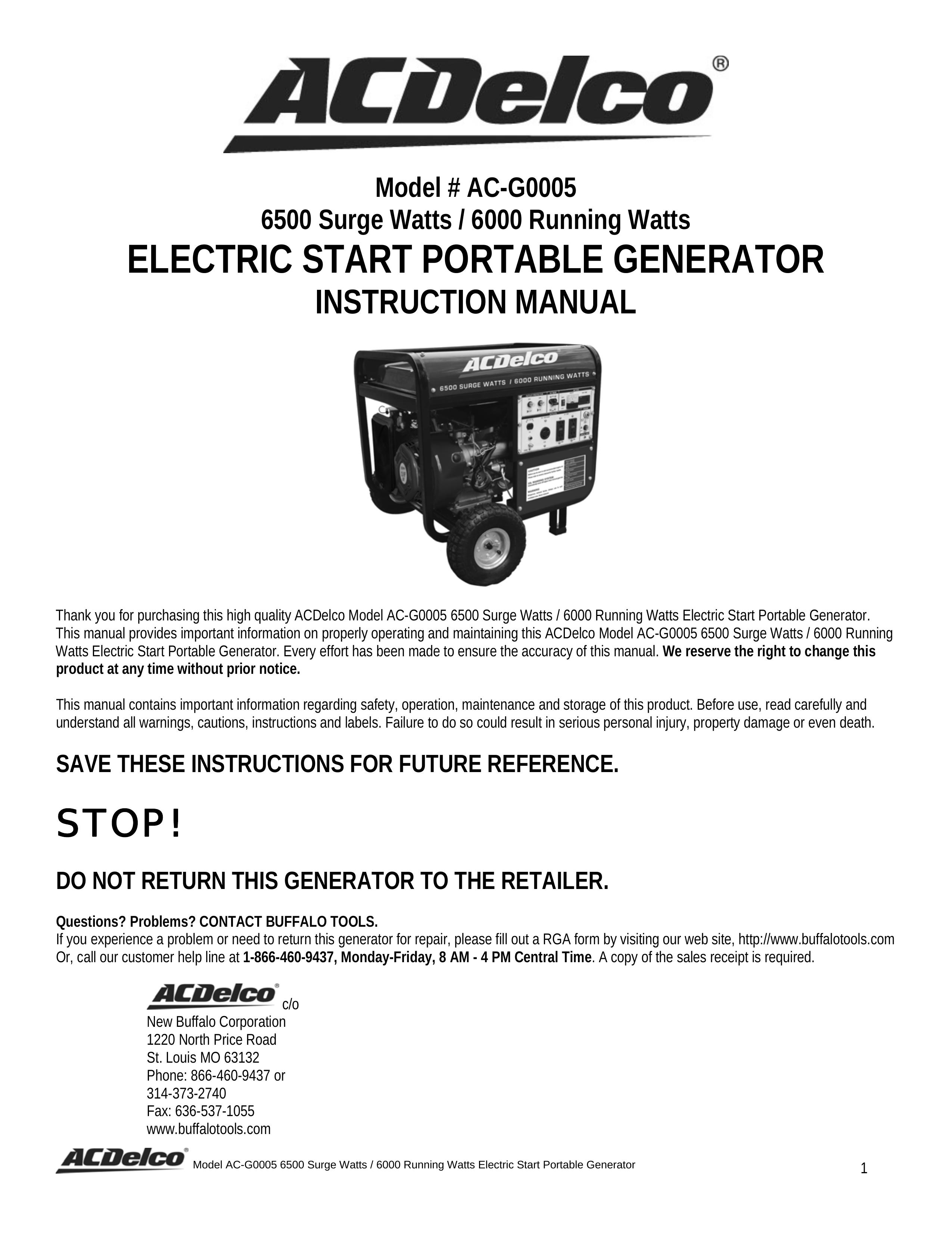 ACDelco AC-G0005 Portable Generator User Manual