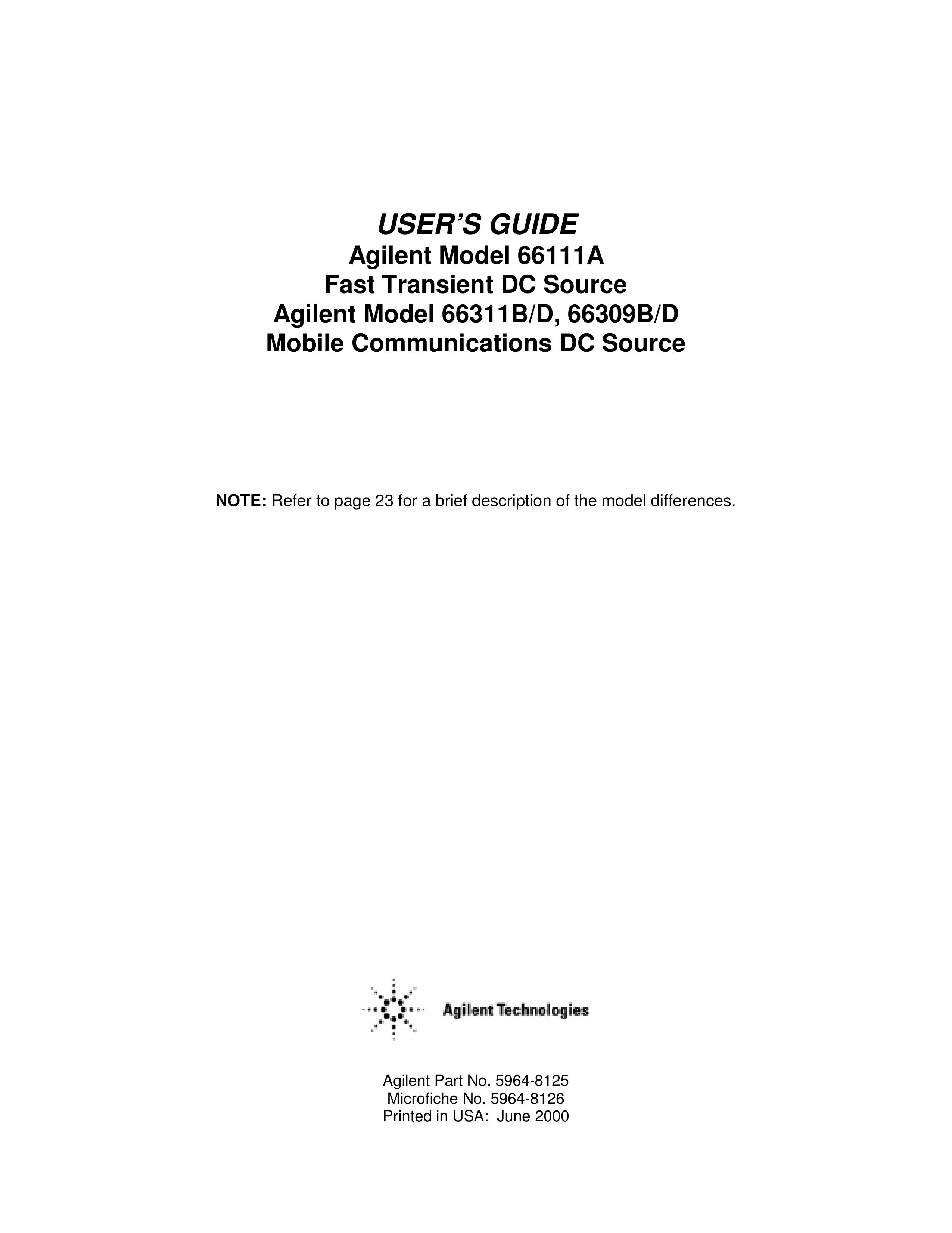 Agilent Technologies 66111A Portable Generator User Manual
