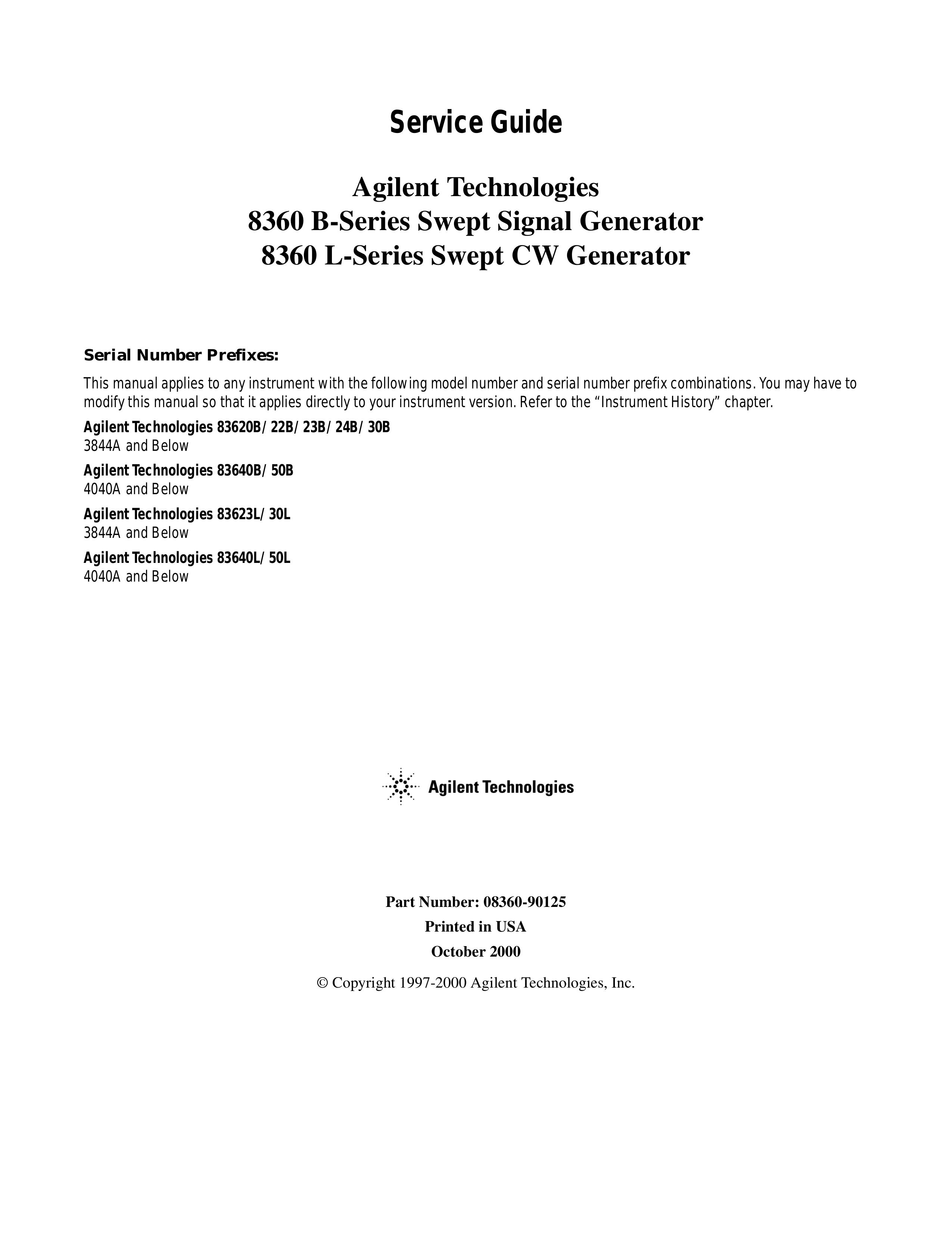 Agilent Technologies 83630L Portable Generator User Manual